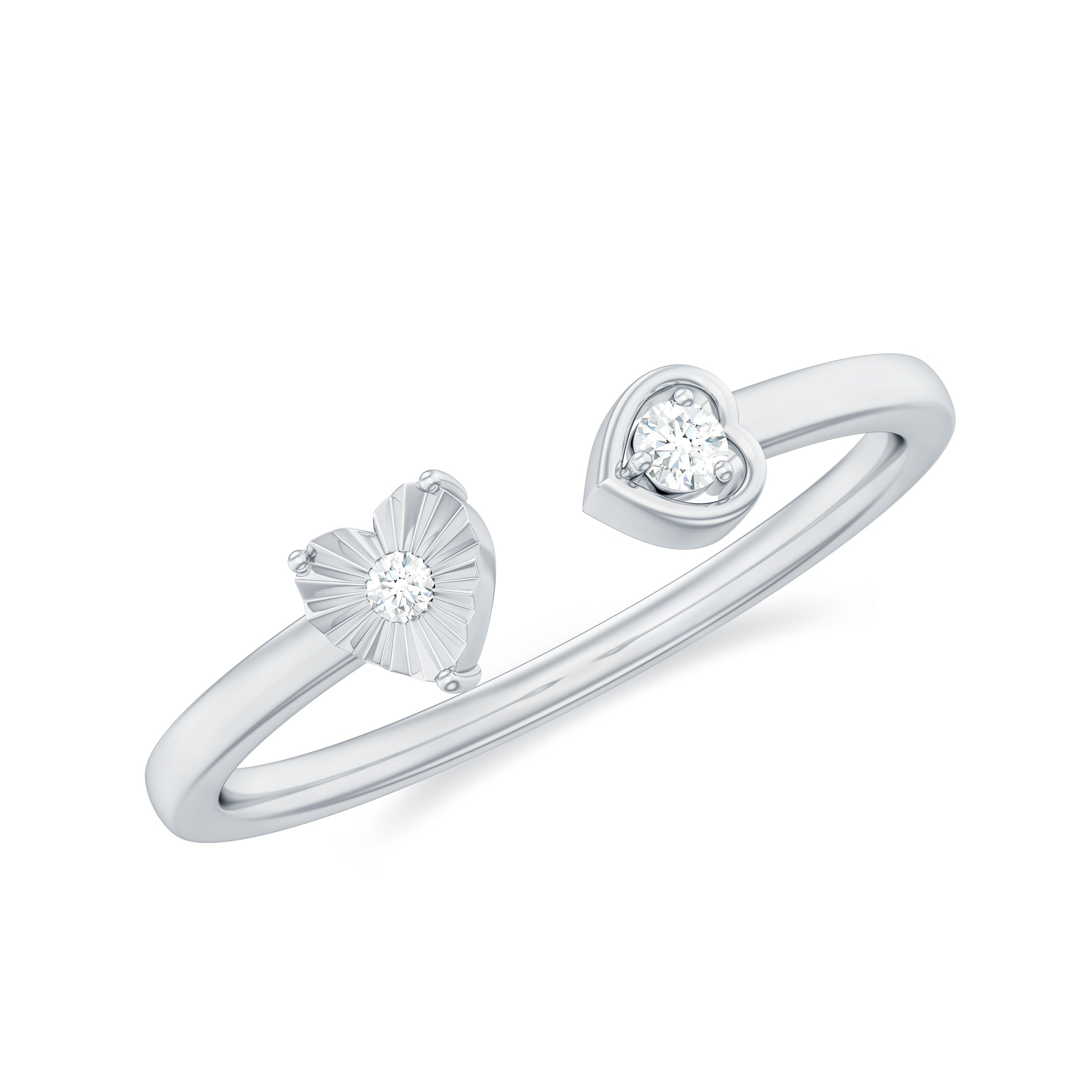 Certified Real Diamond Heart Promise Ring in Cuff Style Natural - ( HI-SI ) - Rosec Jewels