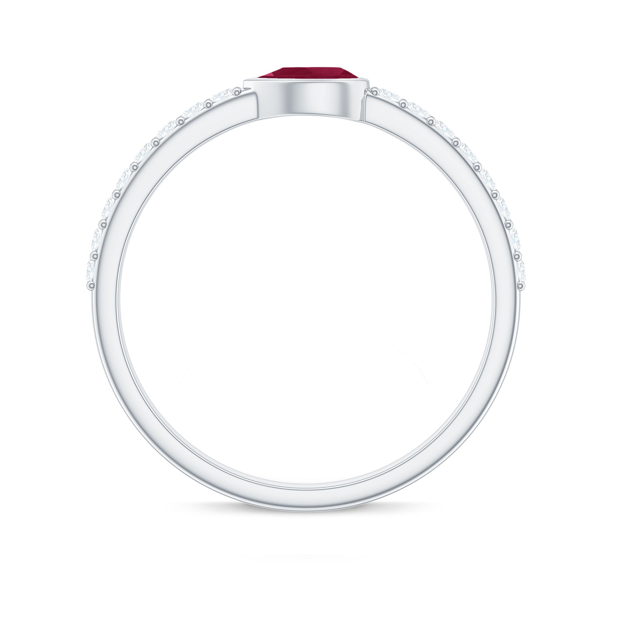 Rosec Jewels-East West Style Pear Shape Ruby Promise Ring with Diamond