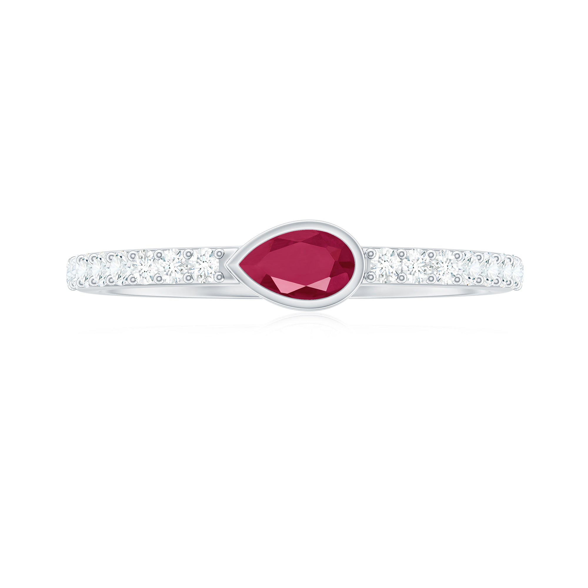 Rosec Jewels-East West Style Pear Shape Ruby Promise Ring with Diamond