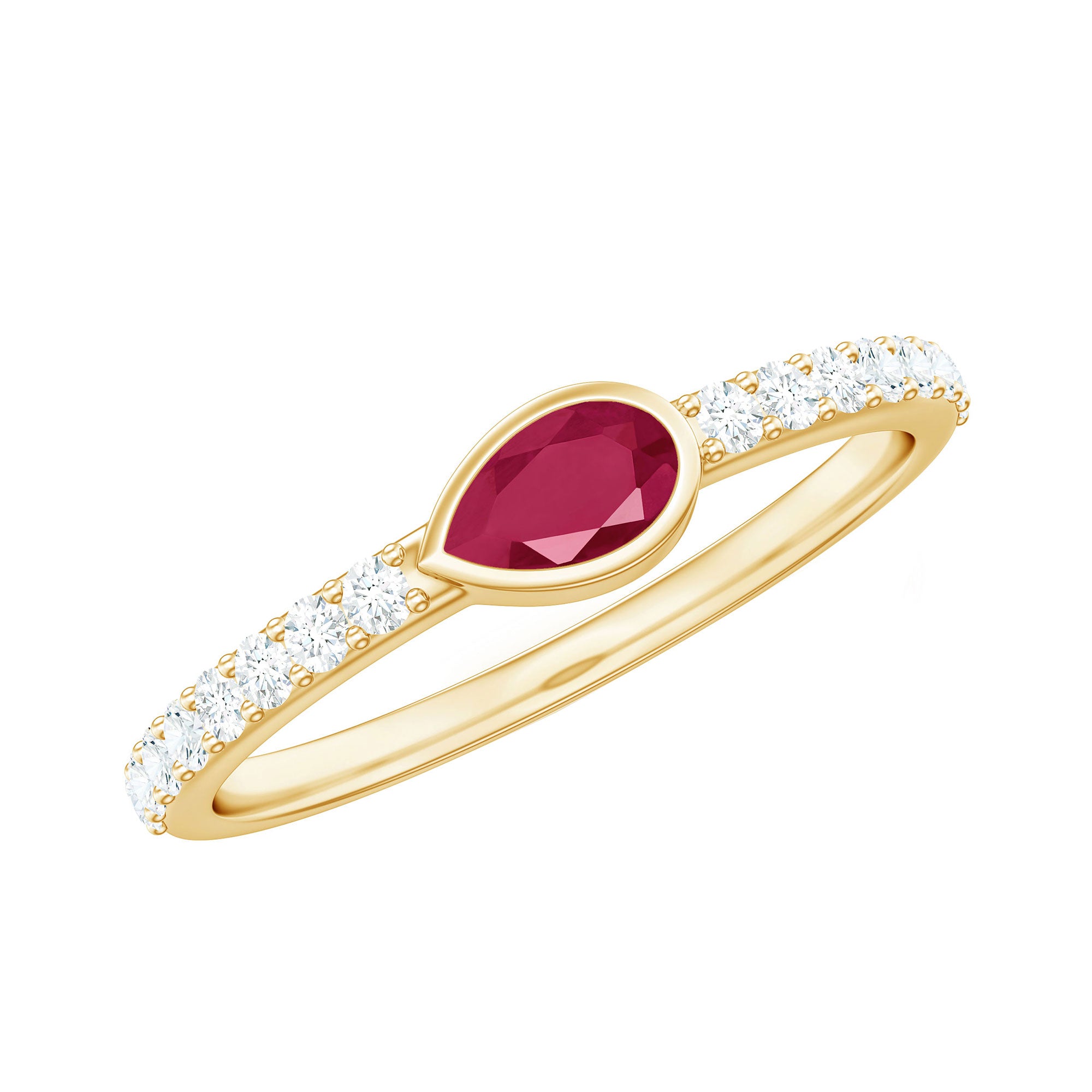 Rosec Jewels-East West Style Pear Shape Ruby Promise Ring with Diamond