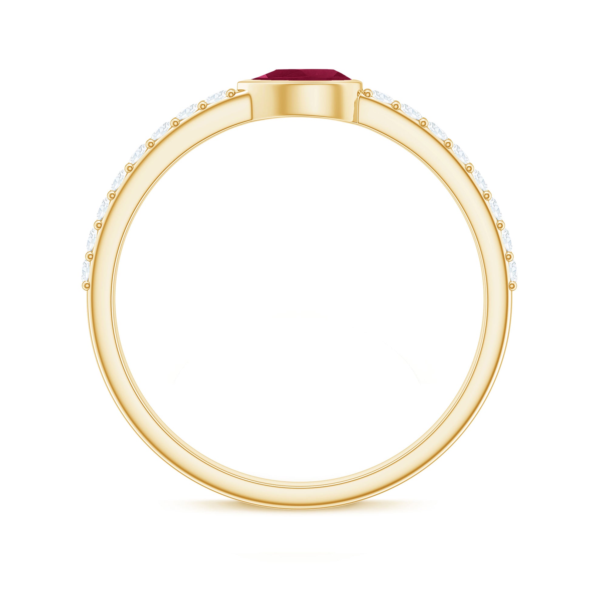 Rosec Jewels-East West Style Pear Shape Ruby Promise Ring with Diamond