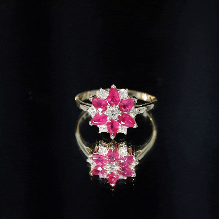 Natural 1.8 Carat Ruby Diamond Flower Engagement Ring for Women AAA - Rosec Jewels
