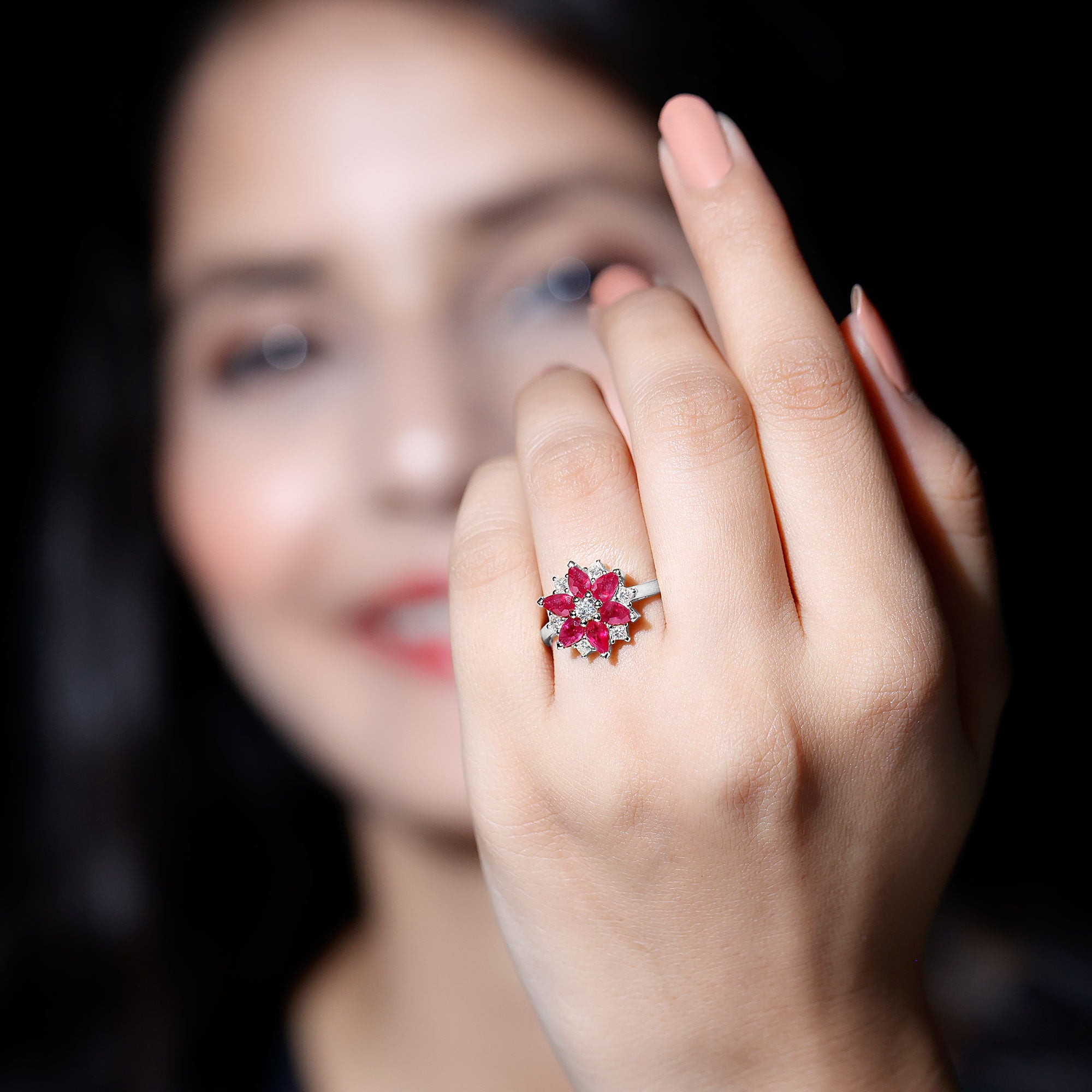 Natural 1.8 Carat Ruby Diamond Flower Engagement Ring for Women AAA - Rosec Jewels