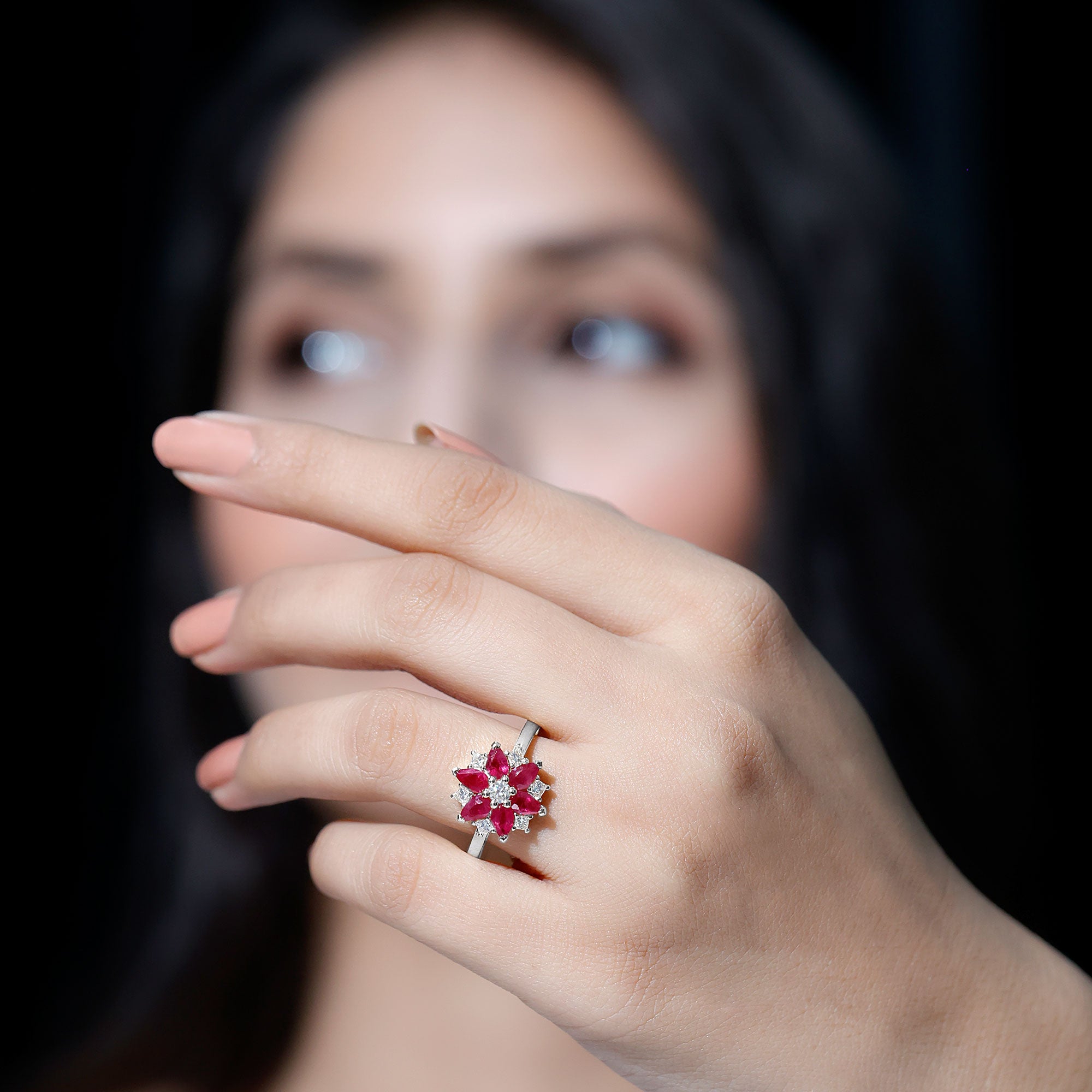 Natural 1.8 Carat Ruby Diamond Flower Engagement Ring for Women AAA - Rosec Jewels
