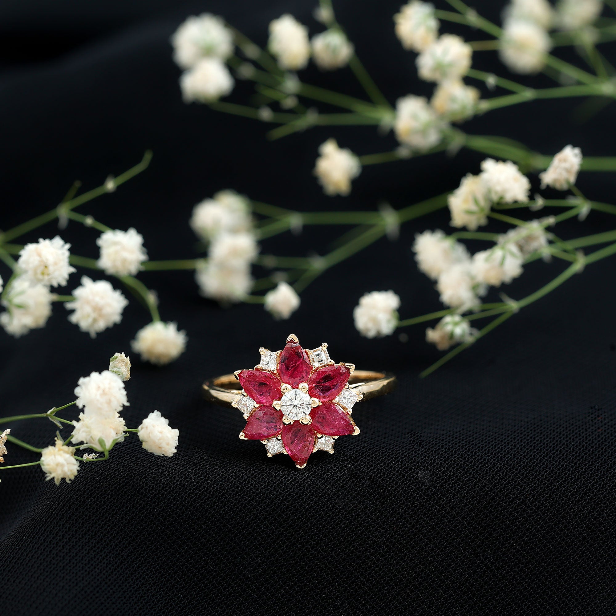 Natural 1.8 Carat Ruby Diamond Flower Engagement Ring for Women AAA - Rosec Jewels