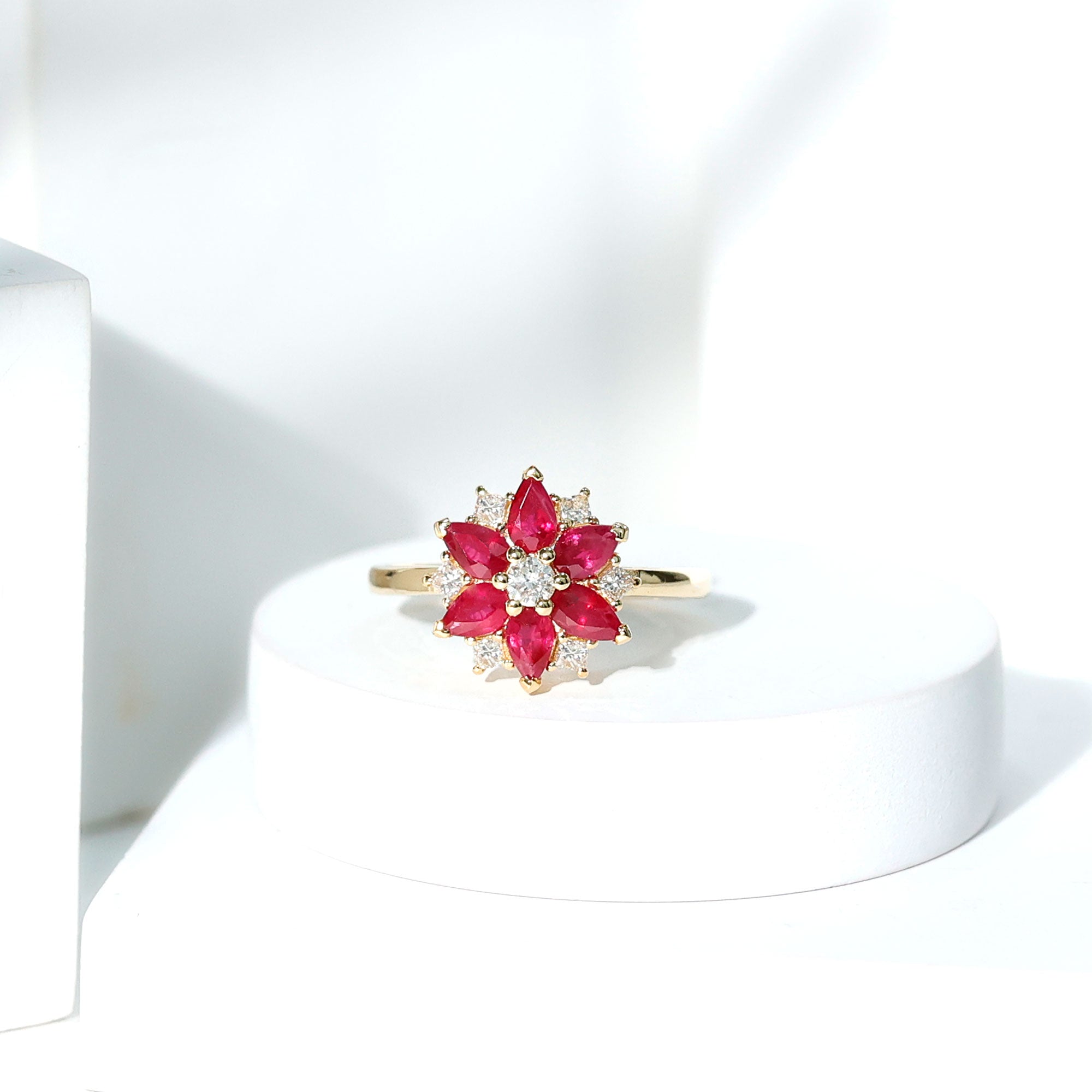 Natural 1.8 Carat Ruby Diamond Flower Engagement Ring for Women AAA - Rosec Jewels