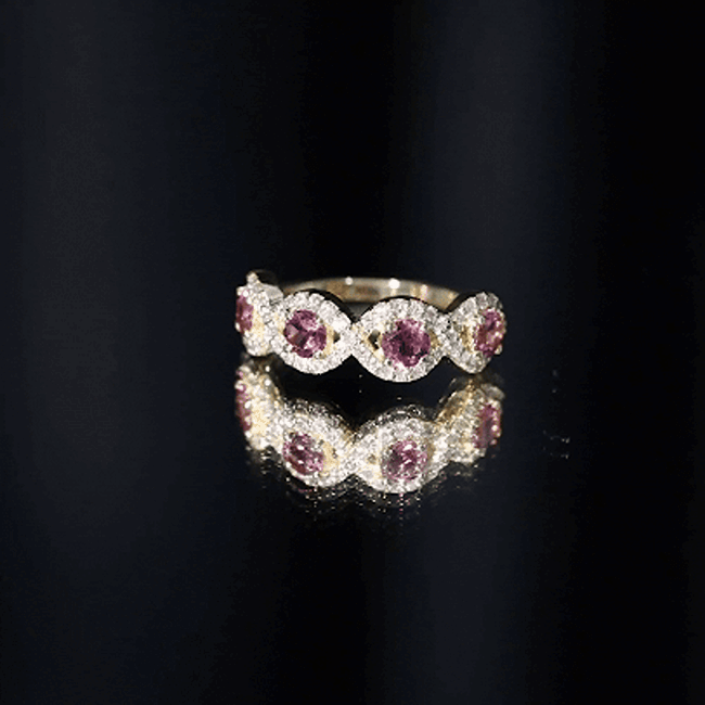 Rosec Jewels-Pink Tourmaline Infinity Half Eternity Band Ring with Diamond