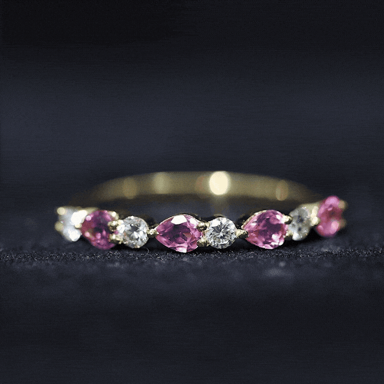 Rosec Jewels-Natural Pink Tourmaline and Diamond Wedding Band For Her