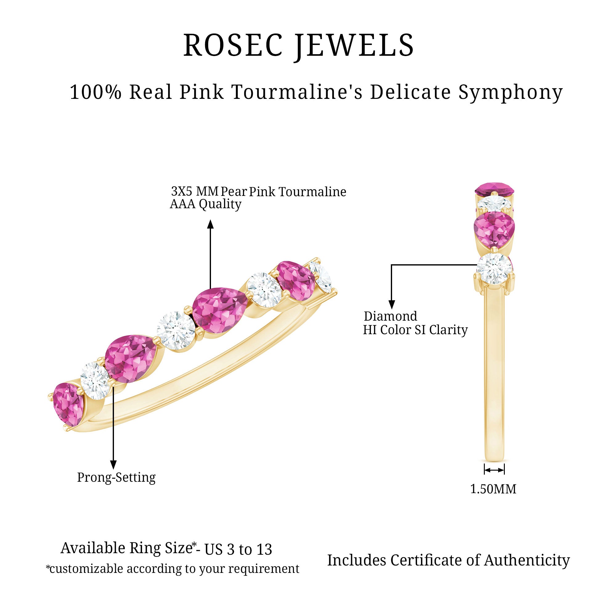 Rosec Jewels-Natural Pink Tourmaline and Diamond Wedding Band For Her