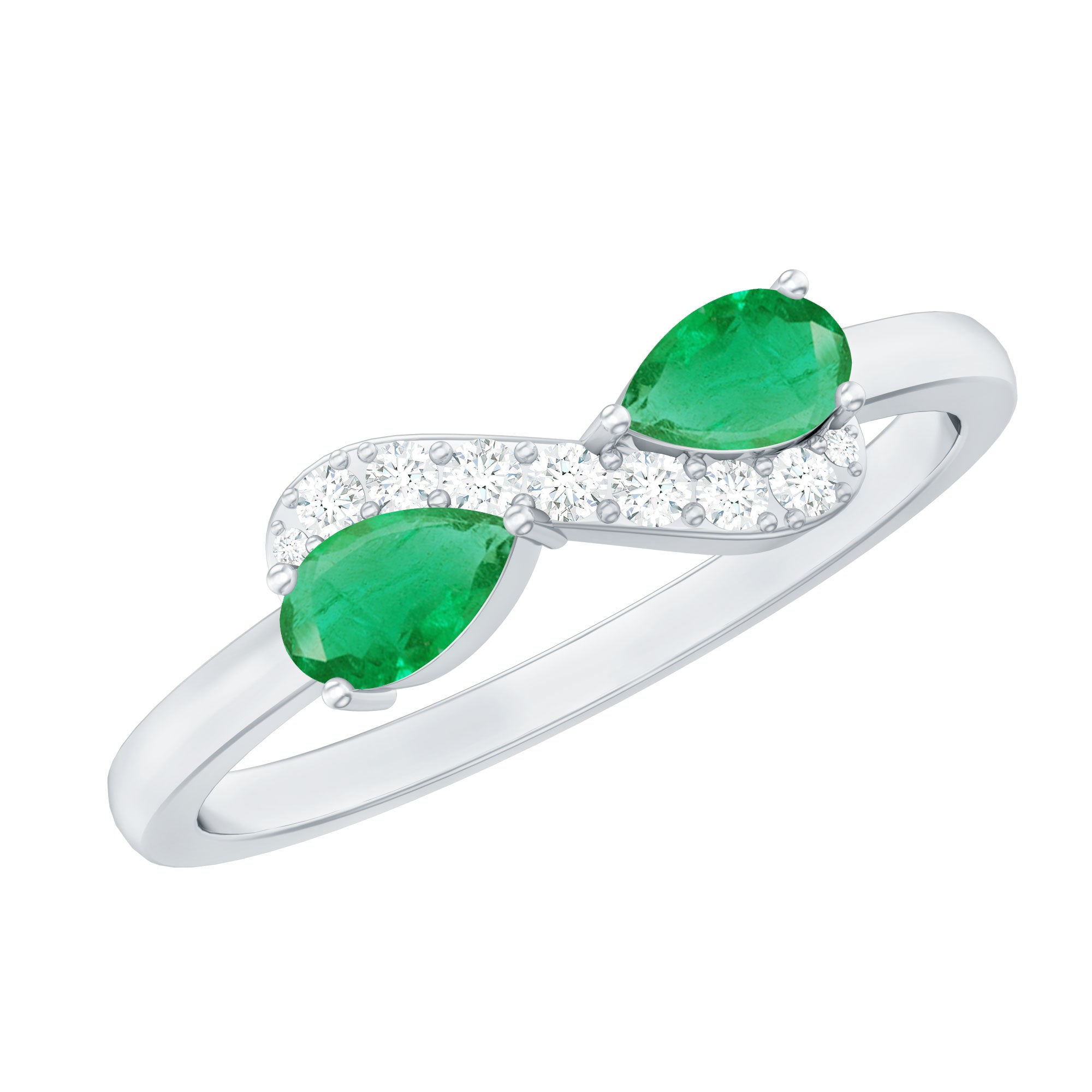 Rosec Jewels-Natural Pear Emerald and Diamond Infinity Promise Ring