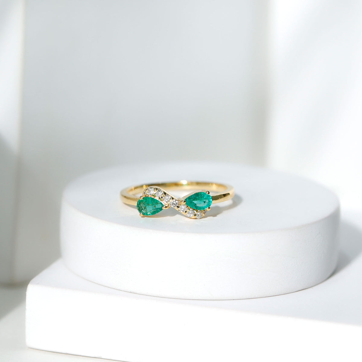 Natural Pear Emerald and Diamond Infinity Promise Ring AAA - Rosec Jewels