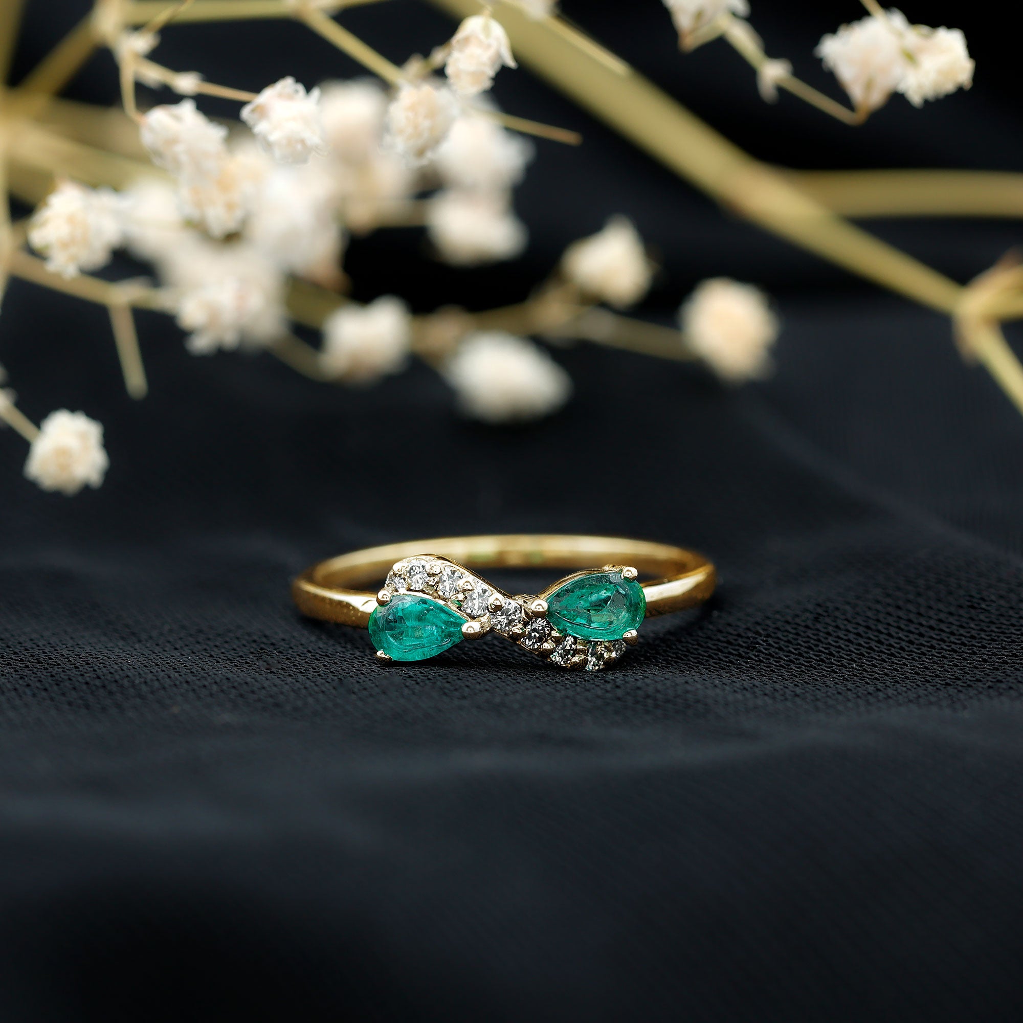 Rosec Jewels-Natural Pear Emerald and Diamond Infinity Promise Ring
