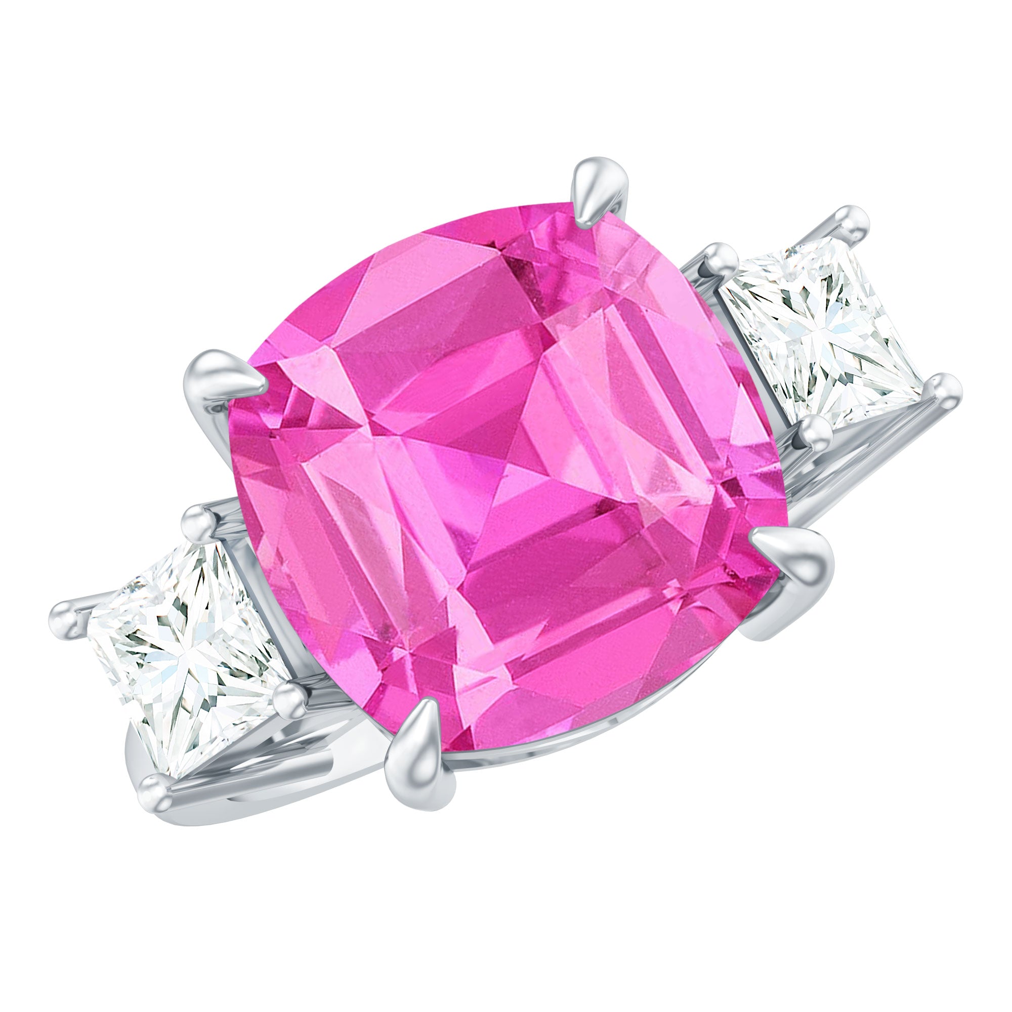 Lab Created Pink Sapphire Statement Engagement Ring with Moissanite