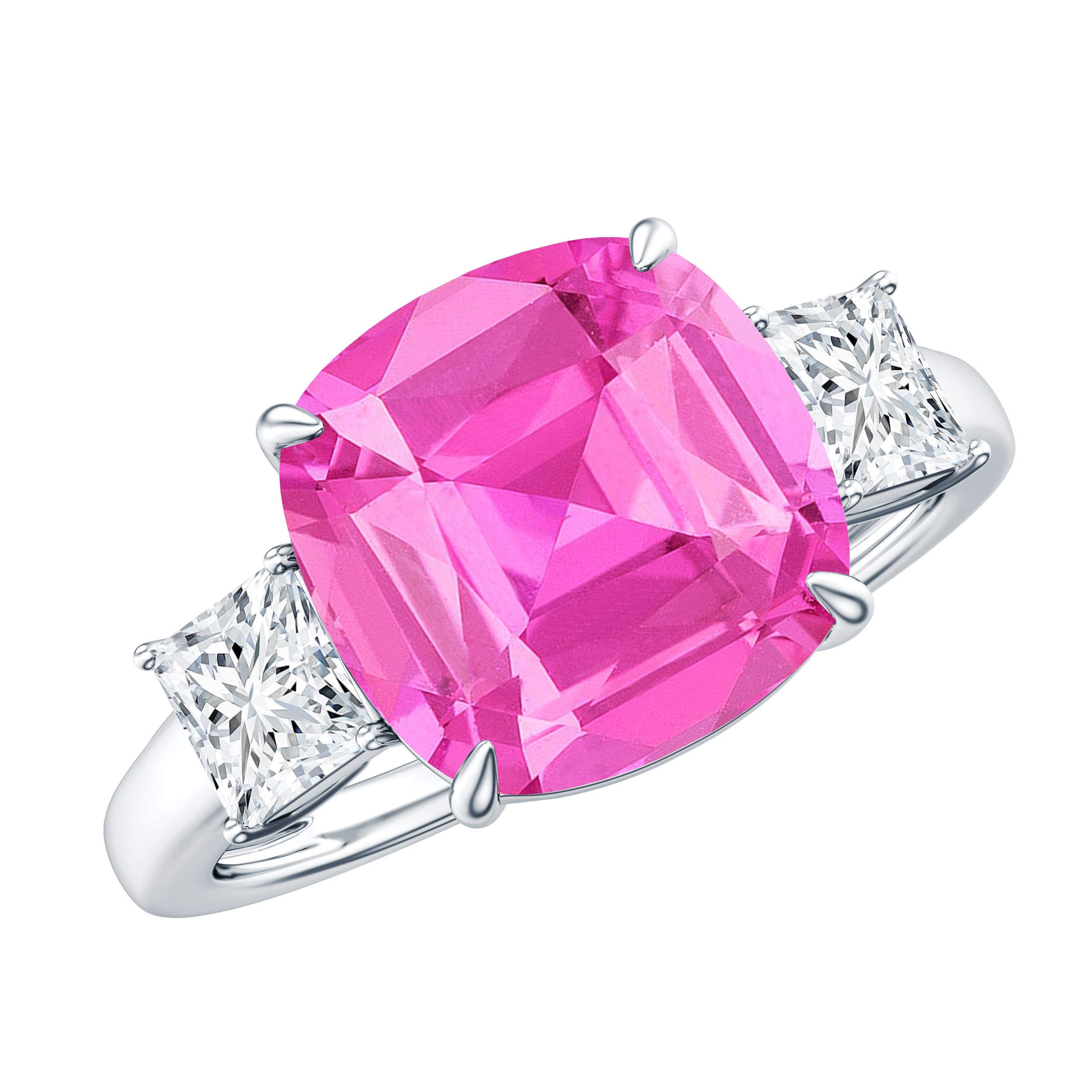 Lab Created Pink Sapphire Statement Engagement Ring with Moissanite