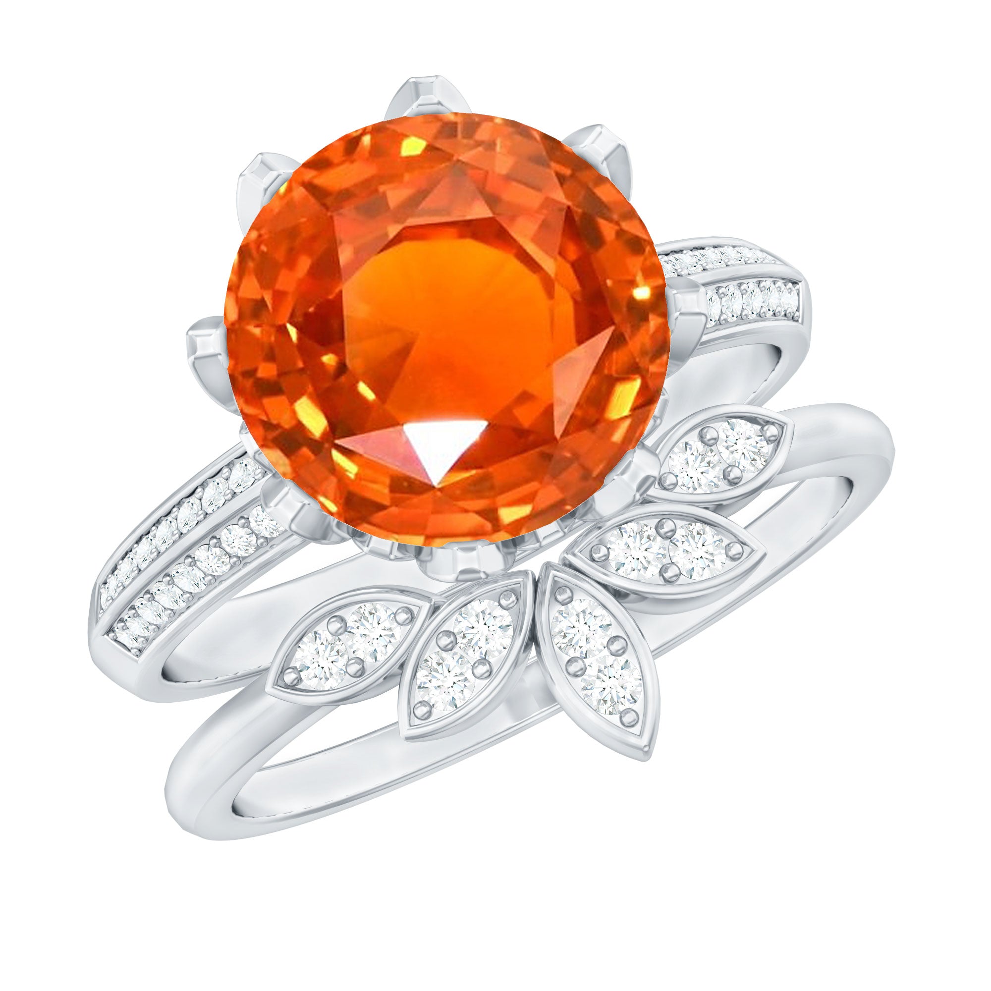 Nature Inspired 4.5 Carat Lab Grown Orange Sapphire Engagement Ring with Enhancer