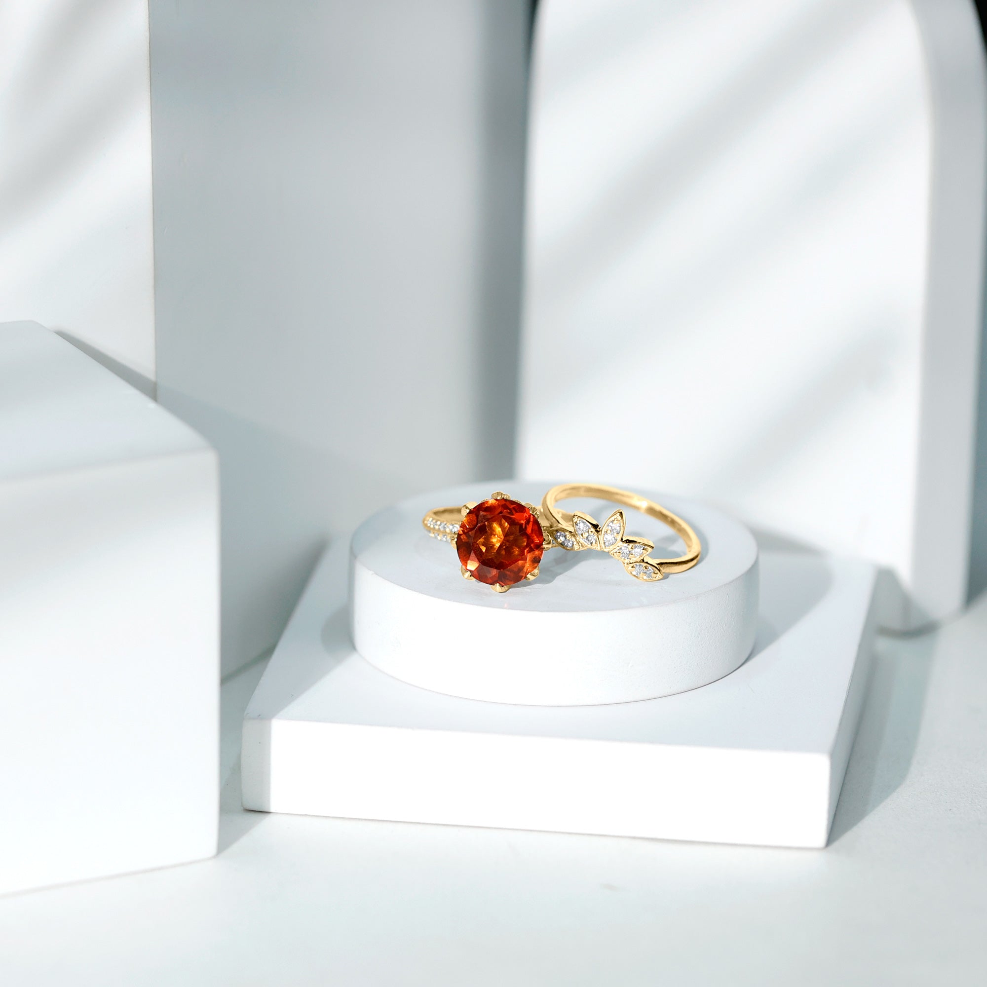 Nature Inspired 4.5 Carat Lab Grown Orange Sapphire Engagement Ring with Enhancer AAAA - Rosec Jewels