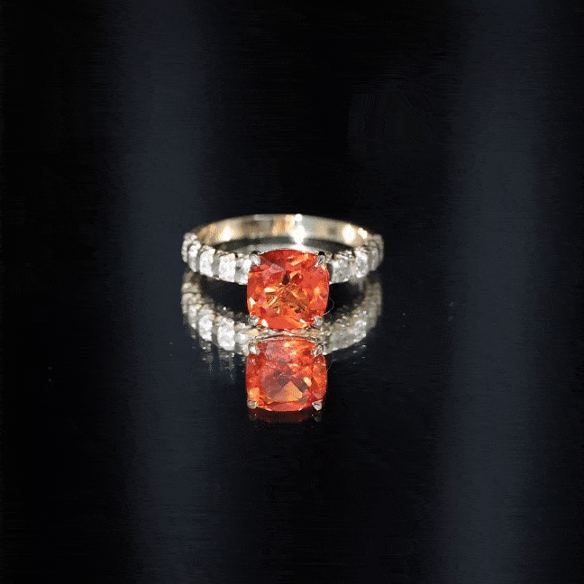 2.75 Carat Lab Grown Orange Sapphire Cushion Cut Engagement Ring with Diamond AAAA - Rosec Jewels