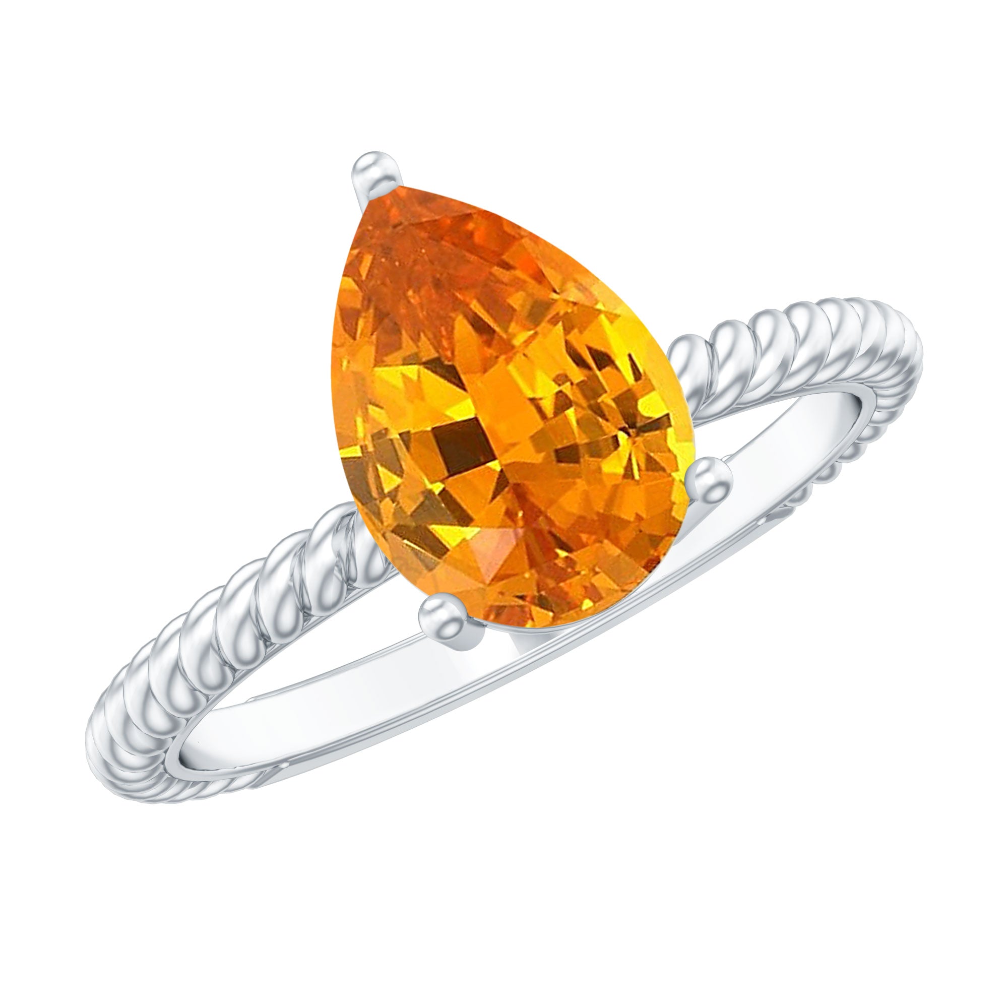 2.5 Carat Lab Grown Orange Sapphire Pear Shaped Engagement Ring with Twisted Rope AAAA - Rosec Jewels