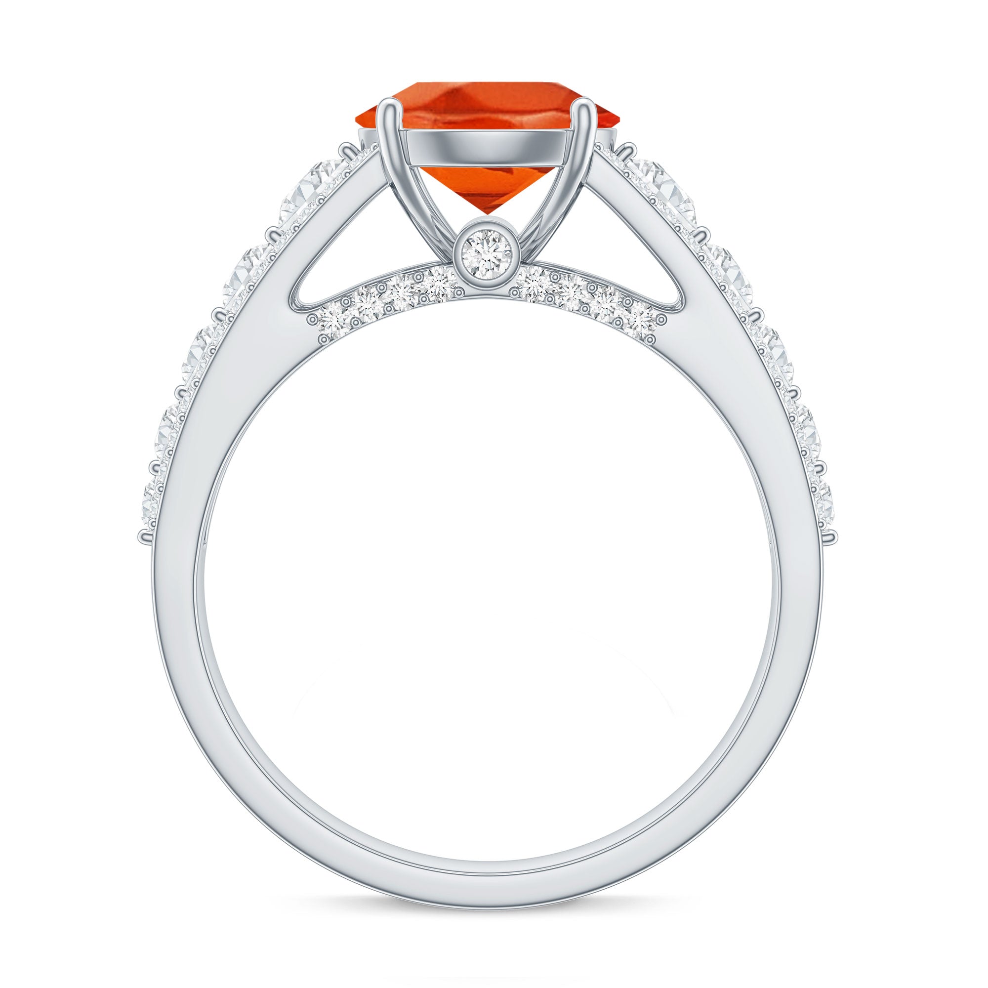 2.25 Carat Lab Grown Orange Sapphire Solitaire Engagement Ring with Side Stones AAAA - Rosec Jewels