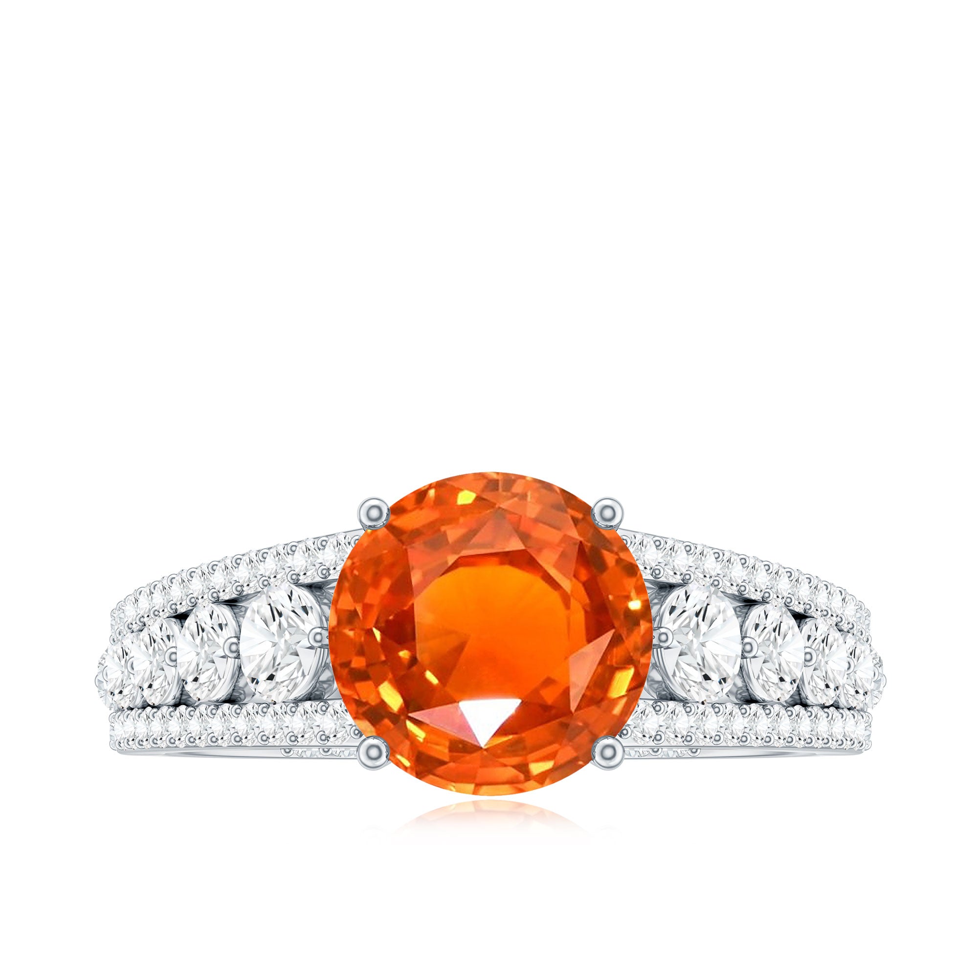 2.25 Carat Lab Grown Orange Sapphire Solitaire Engagement Ring with Side Stones AAAA - Rosec Jewels