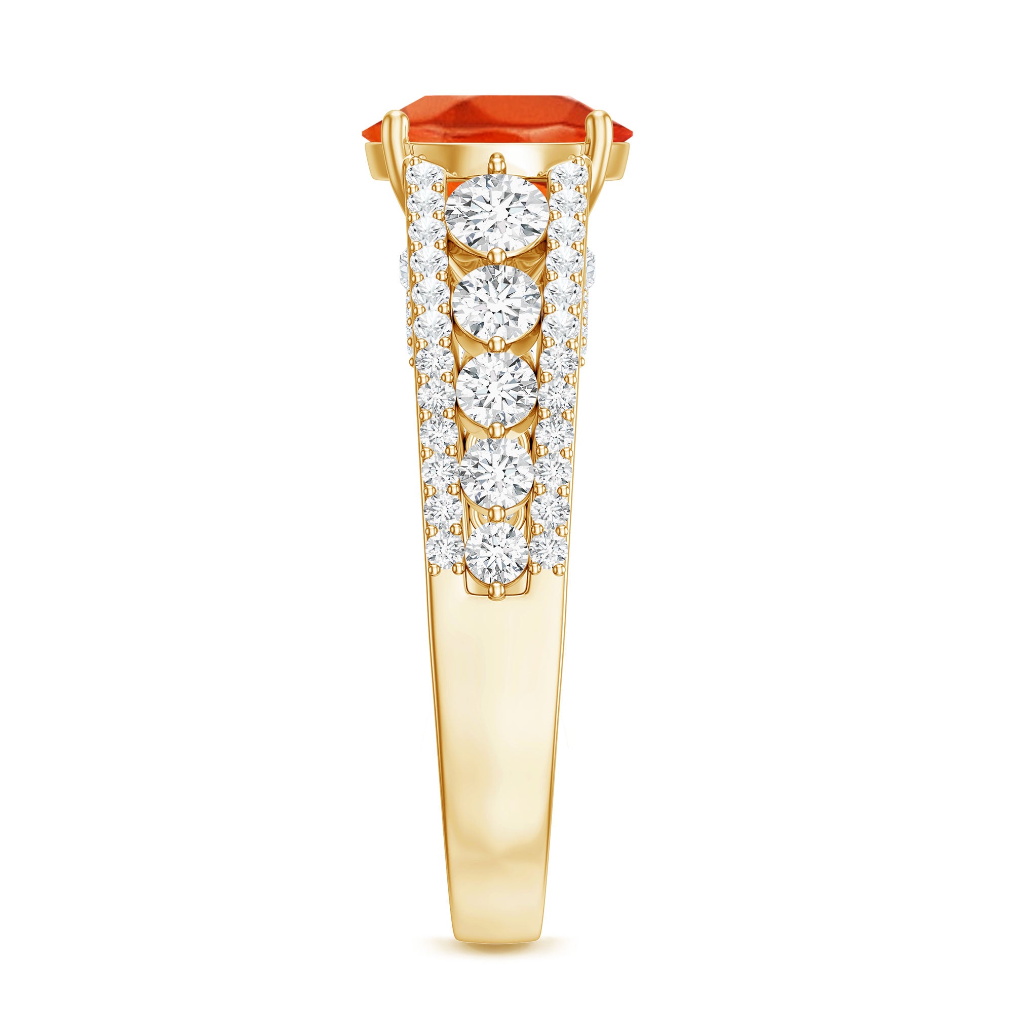2.25 Carat Lab Grown Orange Sapphire Solitaire Engagement Ring with Side Stones AAAA - Rosec Jewels