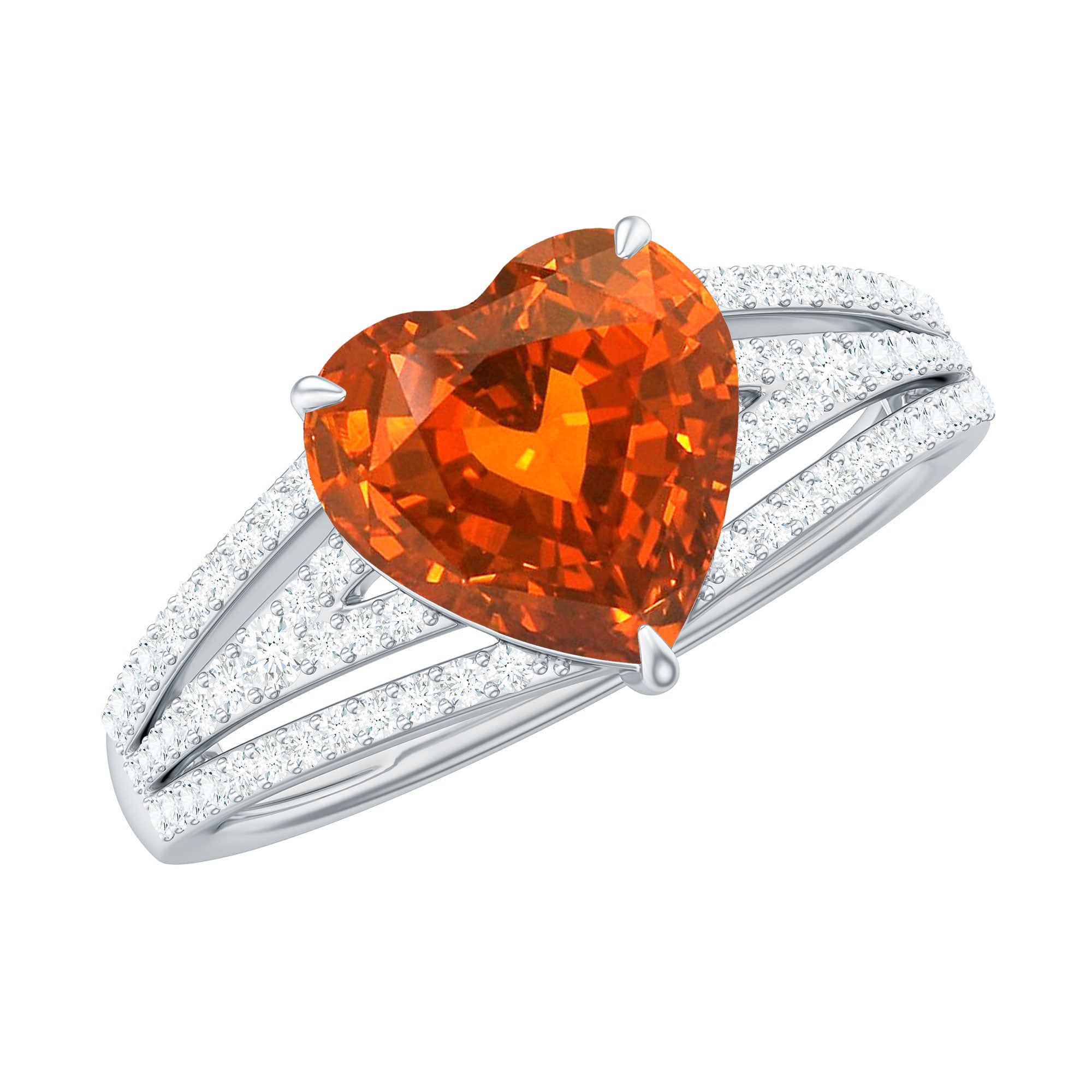 Created Orange Sapphire Heart Engagement Ring with Diamond