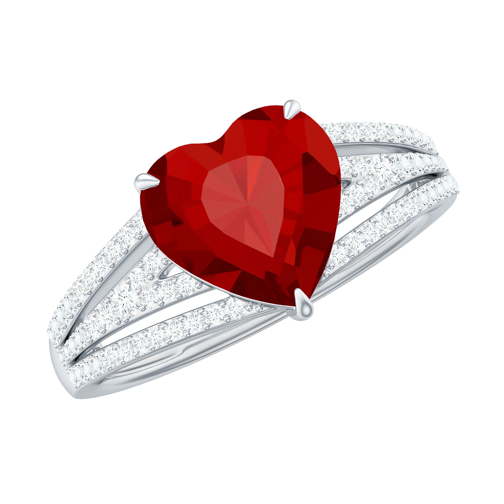 Heart Shape Created Ruby Engagement Ring with Diamond