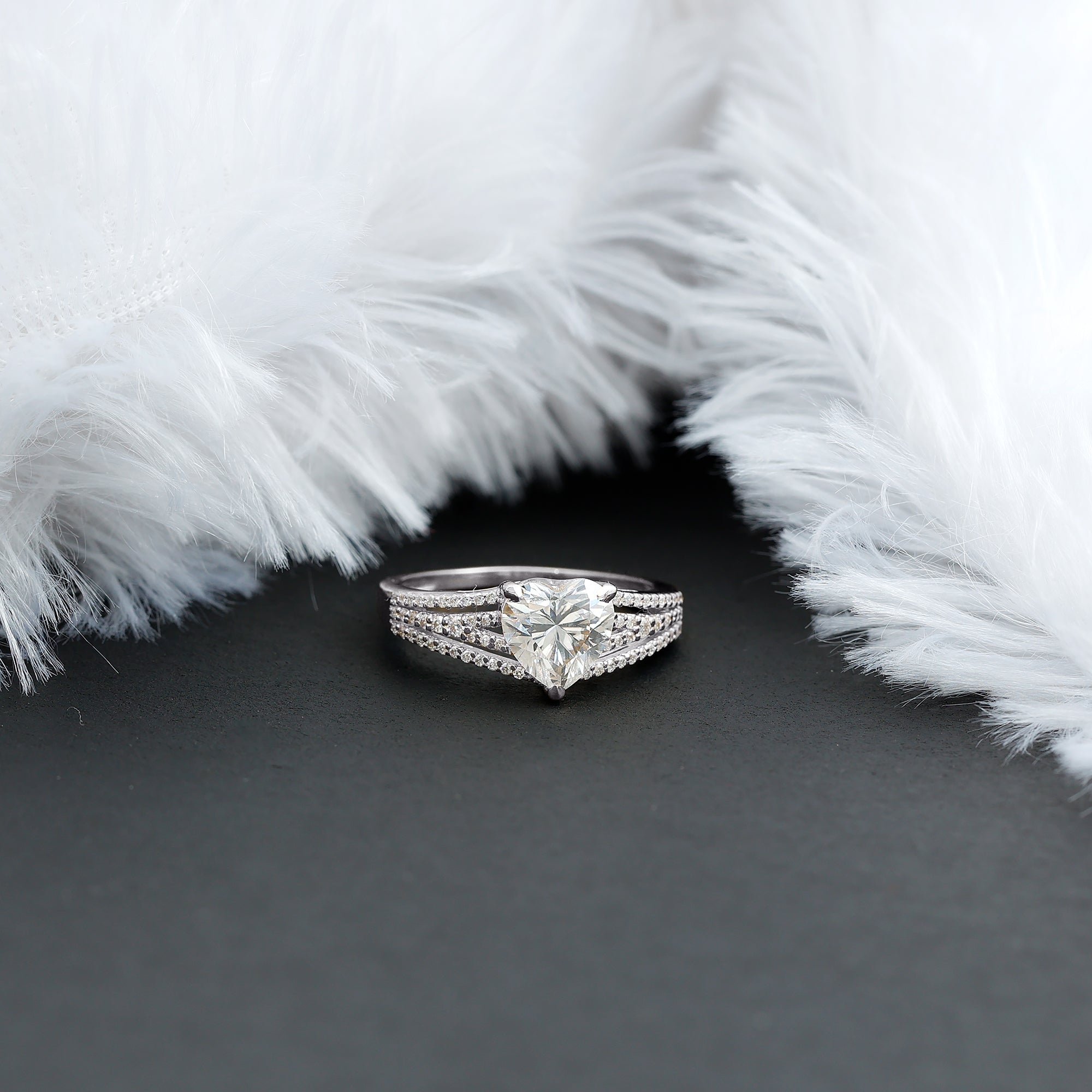 Certified Cubic Zirconia Heart Engagement Ring AAAA - Rosec Jewels