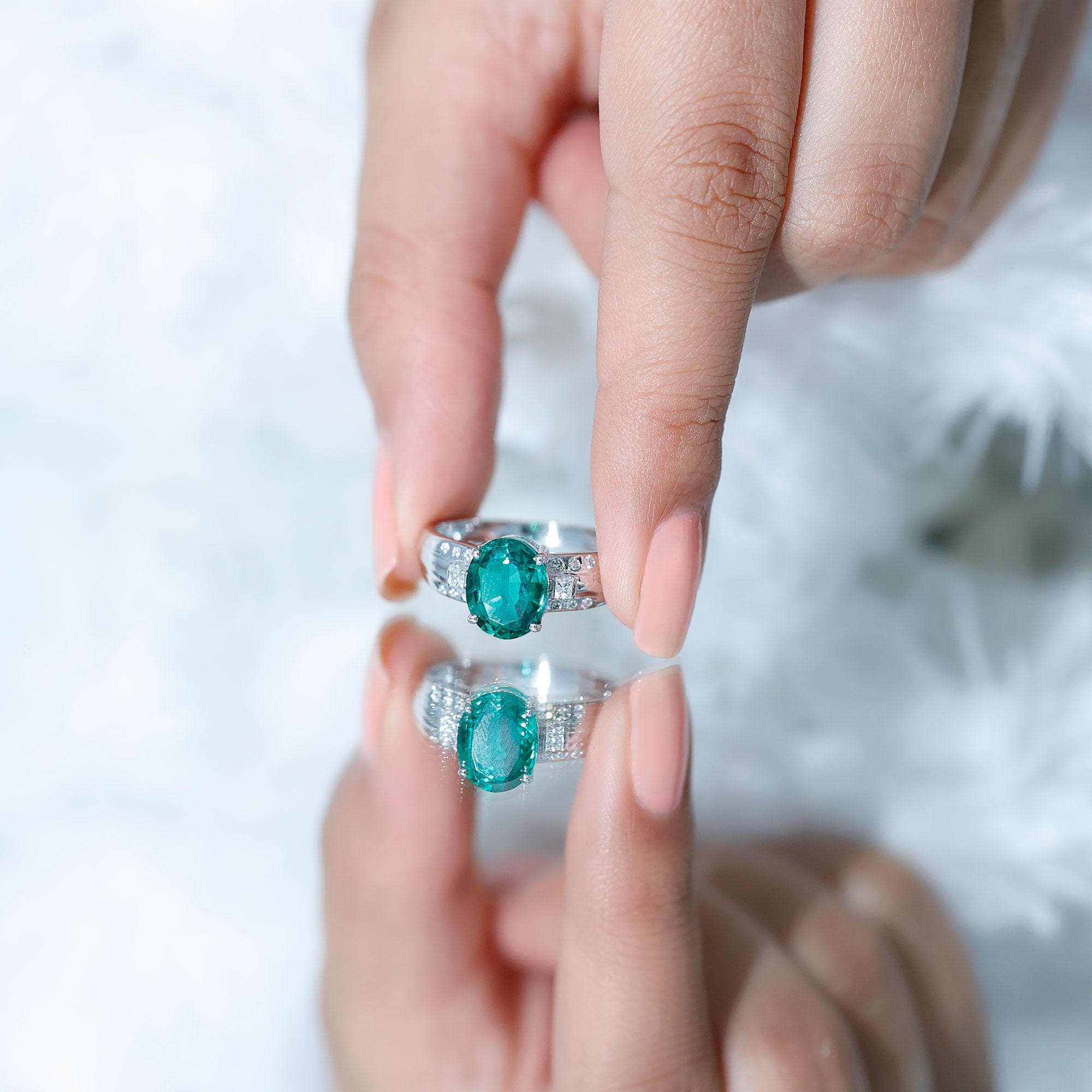 3 Carat Lab Grown Emerald Oval Engagement Ring with Diamond AAAA - Rosec Jewels