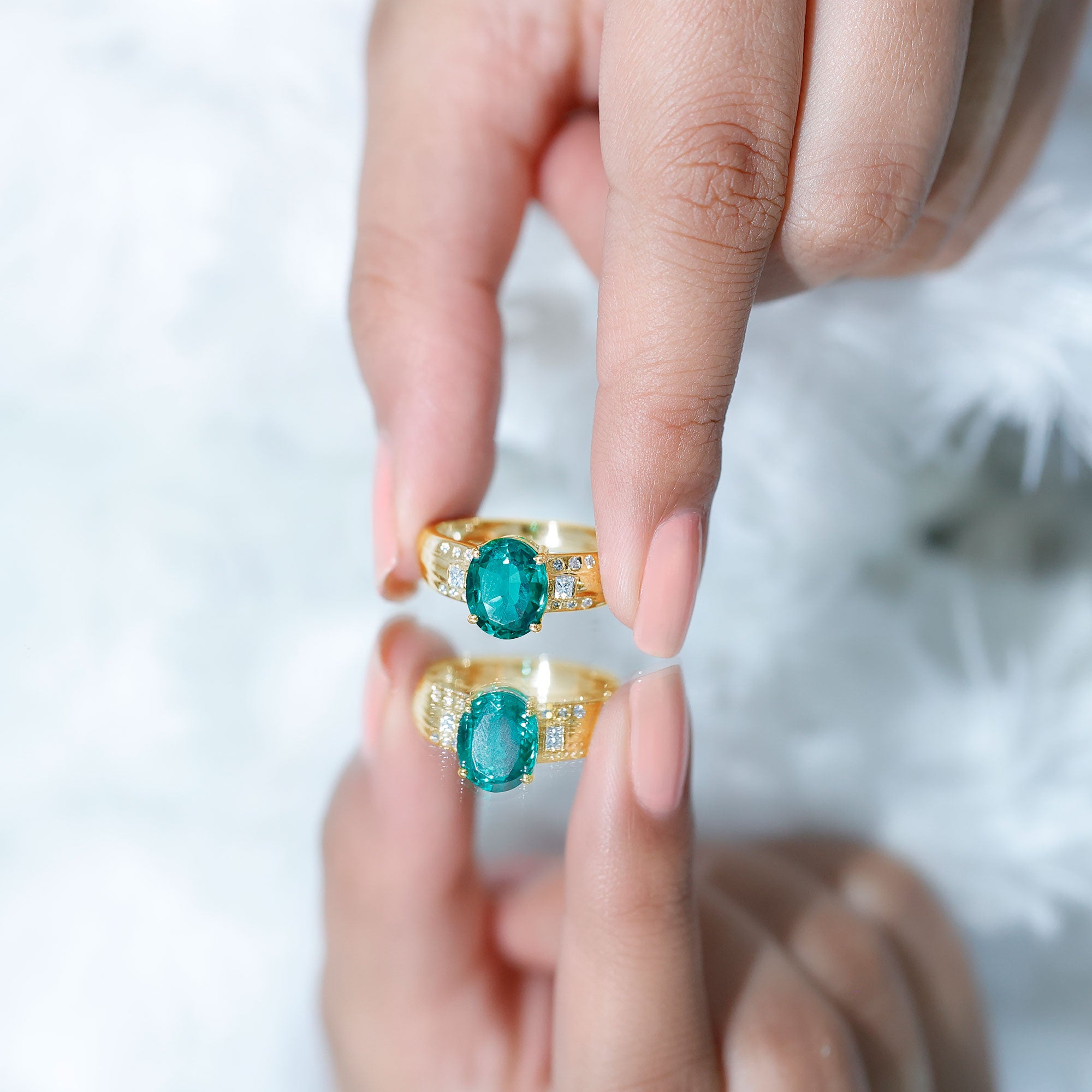3 Carat Lab Grown Emerald Oval Engagement Ring with Diamond AAAA - Rosec Jewels