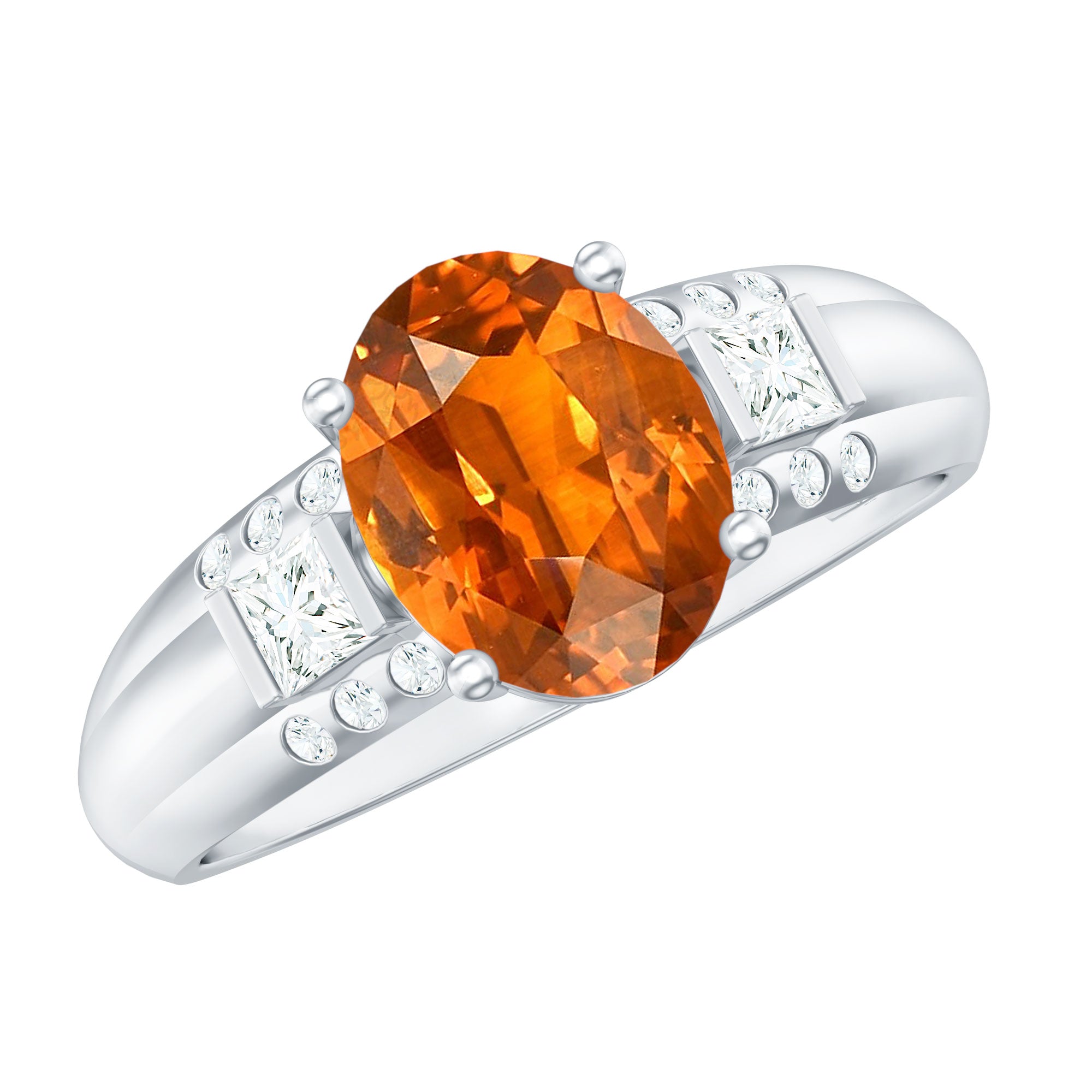 4 Carat Oval Lab Grown Orange Sapphire Statement Engagement Ring with Diamond