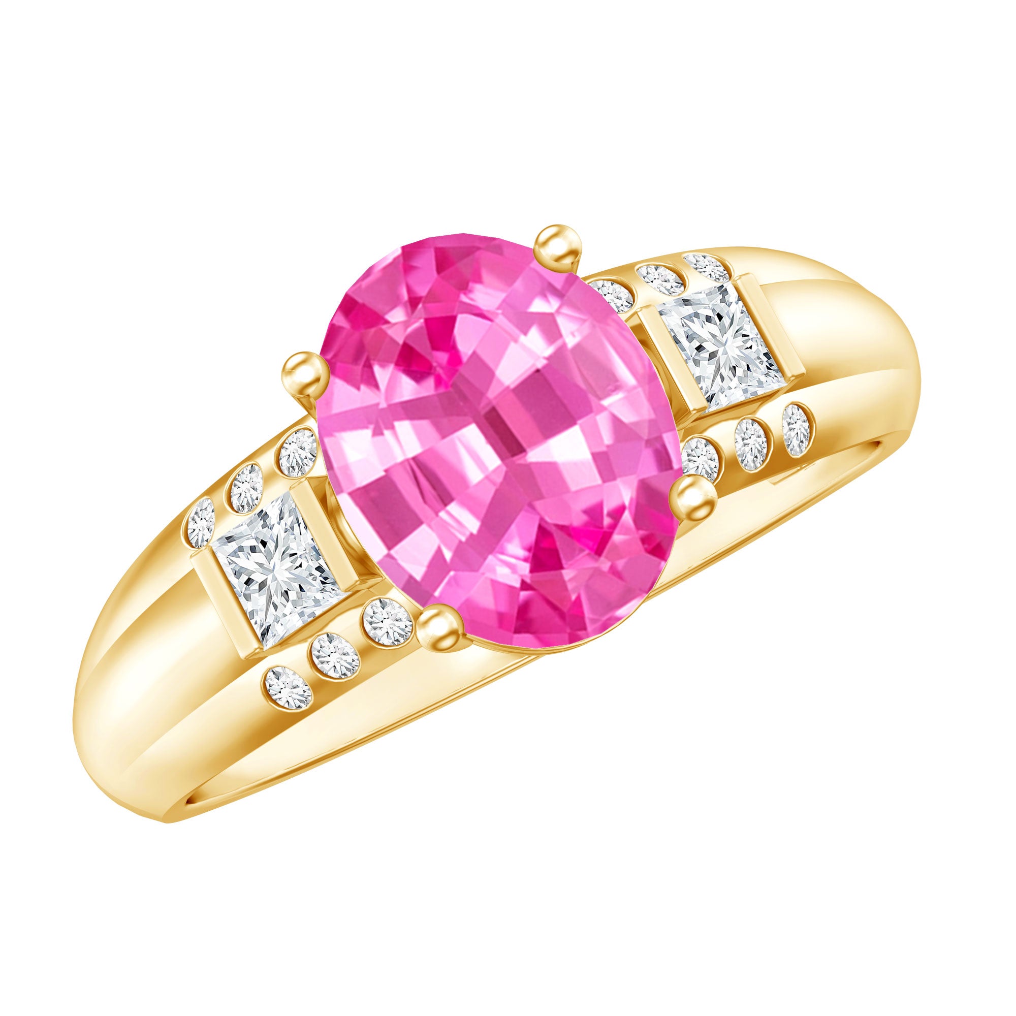 Lab Grown Pink Sapphire Oval Solitaire Engagement Ring with Diamond AAAA - Rosec Jewels