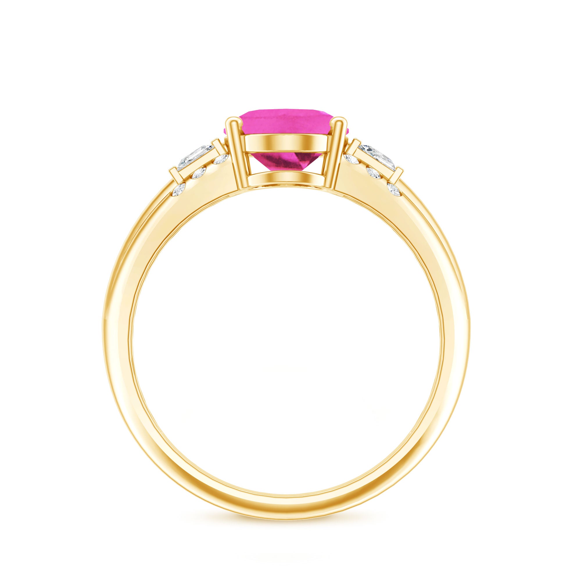 Lab Grown Pink Sapphire Oval Solitaire Engagement Ring with Diamond AAAA - Rosec Jewels
