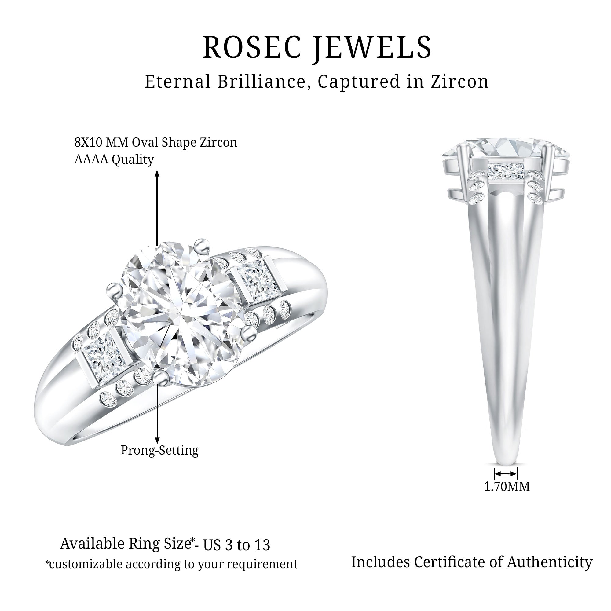 Oval Cubic Zirconia Solitaire Engagement Ring AAAA - Rosec Jewels