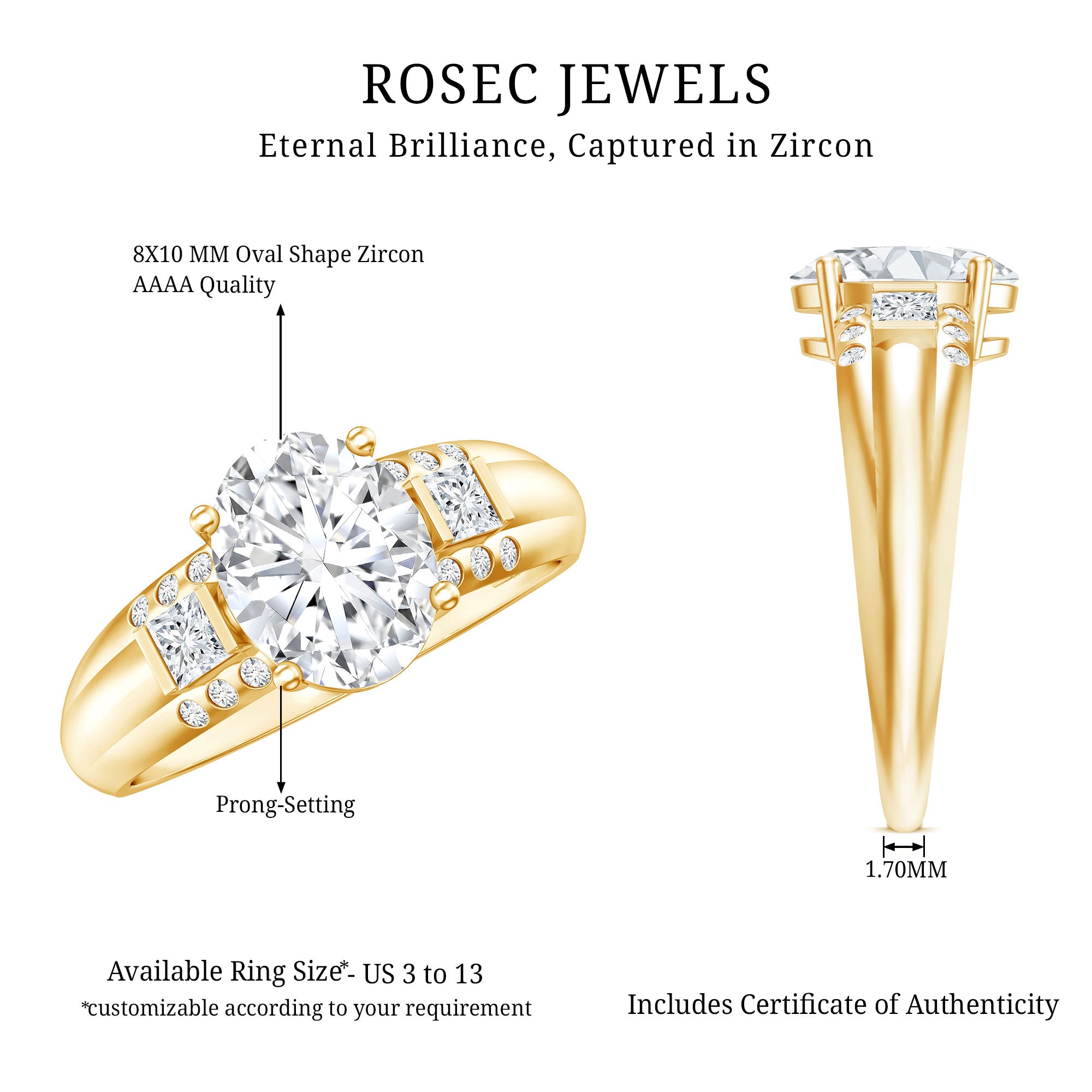 Oval Cubic Zirconia Solitaire Engagement Ring AAAA - Rosec Jewels