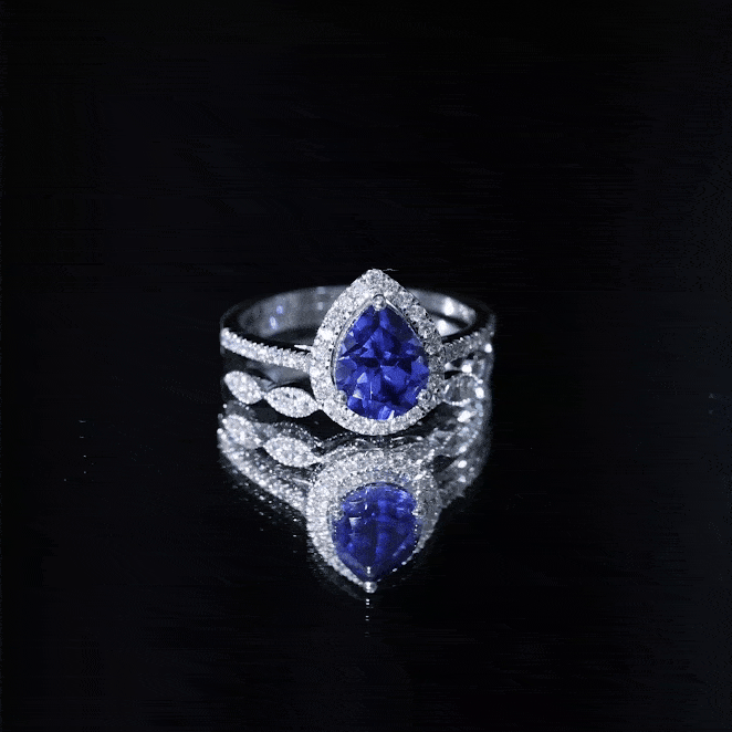 Certified 1.6 Carat Lab Grown Blue Sapphire Pear Shaped Engagement Ring Set with Diamond AAAA - Rosec Jewels