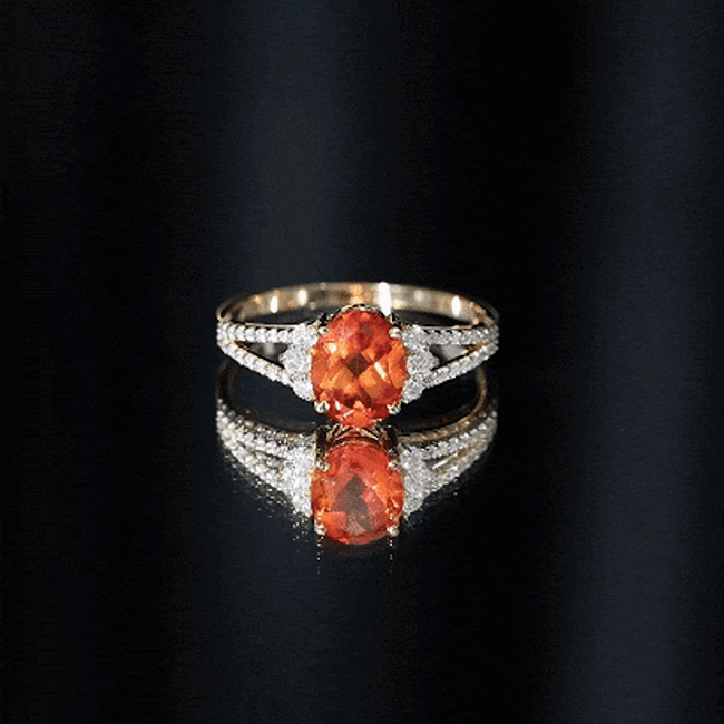 4 Carat Oval Lab Grown Orange Sapphire Engagement Ring with Diamond Split Shank AAAA - Rosec Jewels