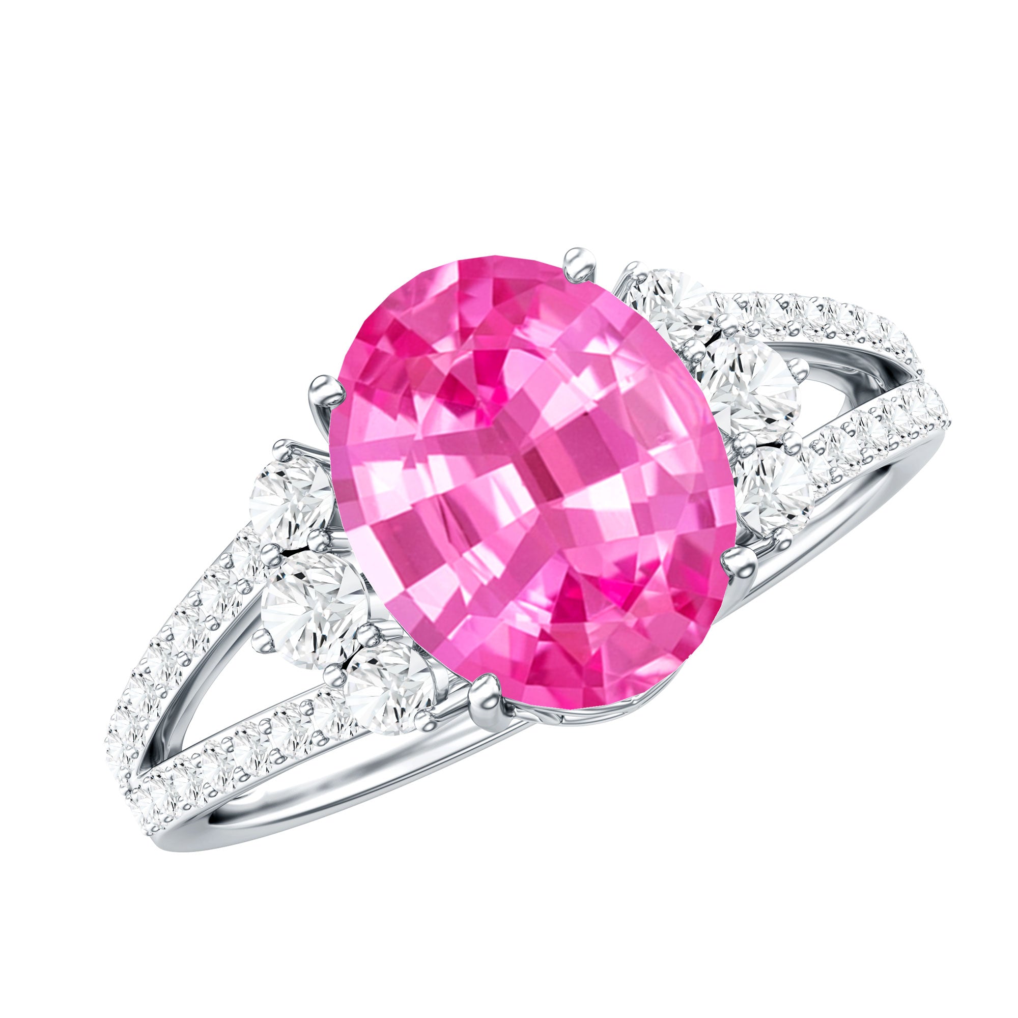 Certified 4 Carat Lab Created Pink Sapphire Oval Engagement Ring With Diamond AAAA - Rosec Jewels