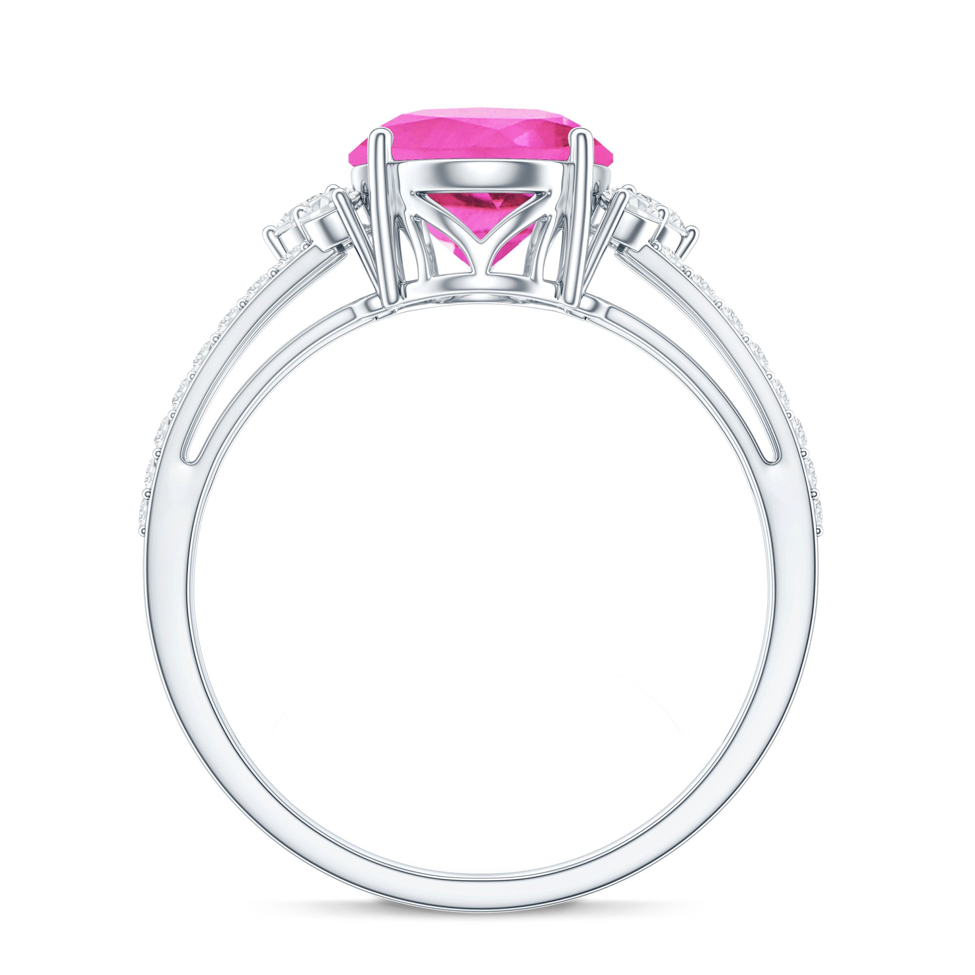 Certified 4 Carat Lab Created Pink Sapphire Oval Engagement Ring With Diamond AAAA - Rosec Jewels