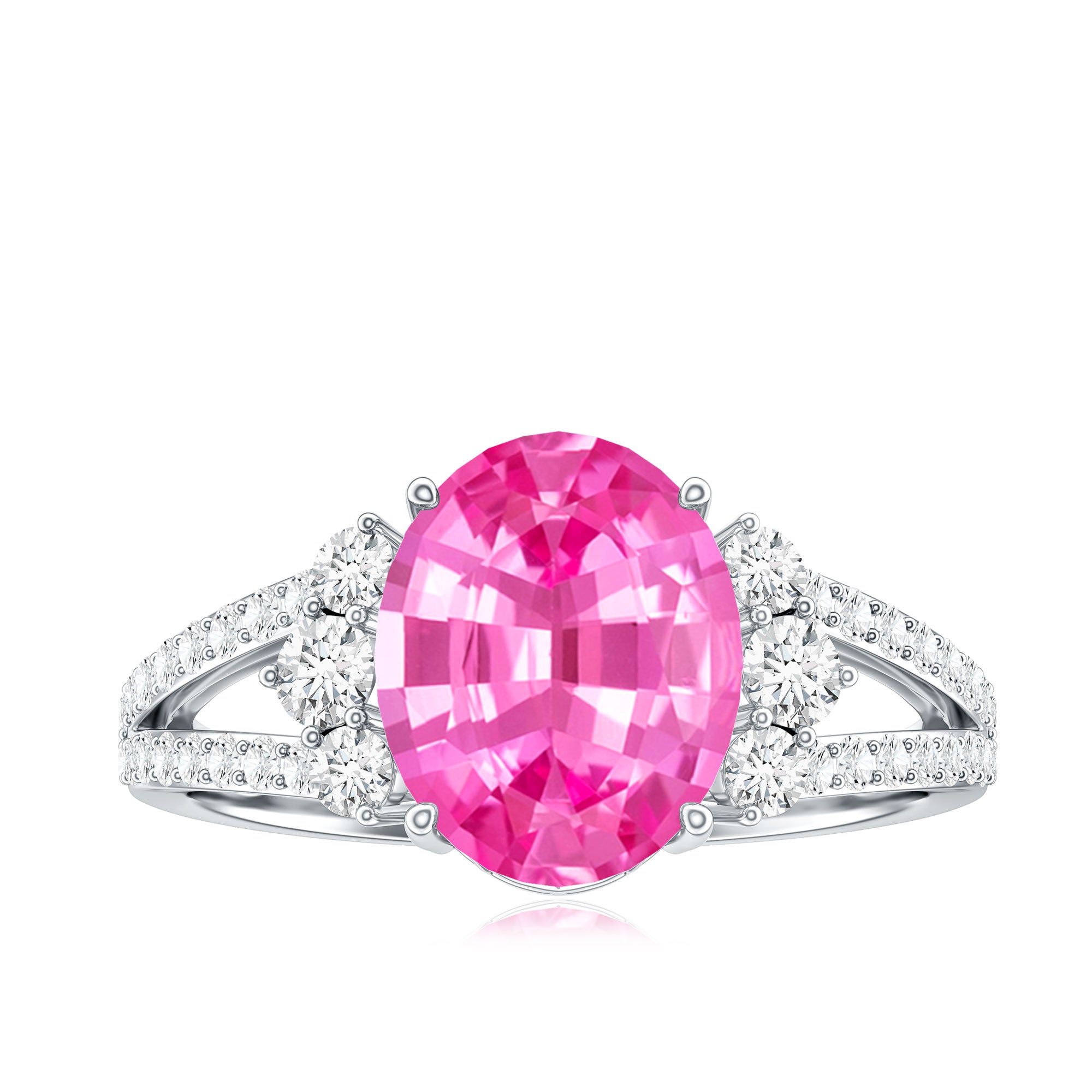 Certified 4 Carat Lab Created Pink Sapphire Oval Engagement Ring With Diamond AAAA - Rosec Jewels