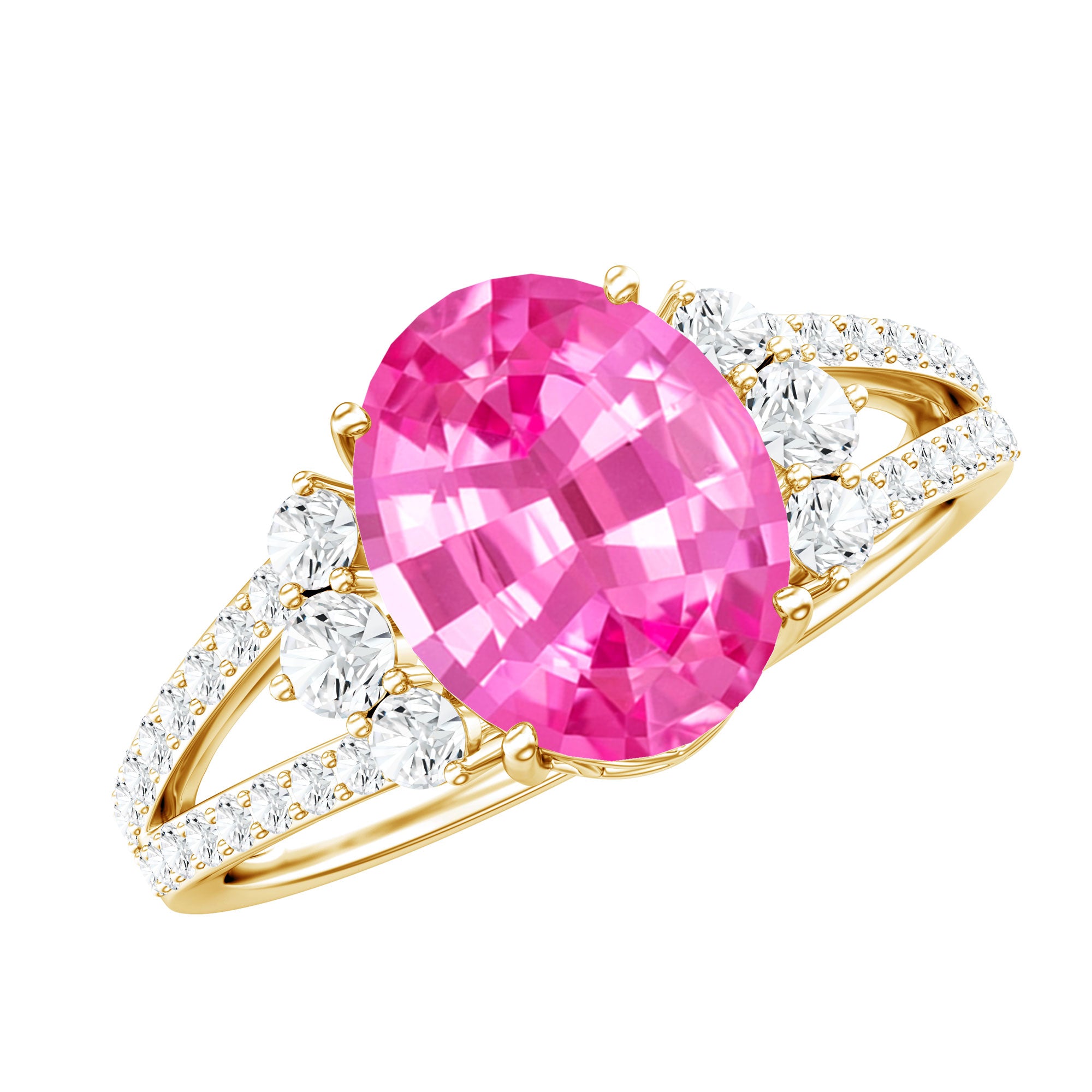 Certified 4 Carat Lab Created Pink Sapphire Oval Engagement Ring With Diamond AAAA - Rosec Jewels