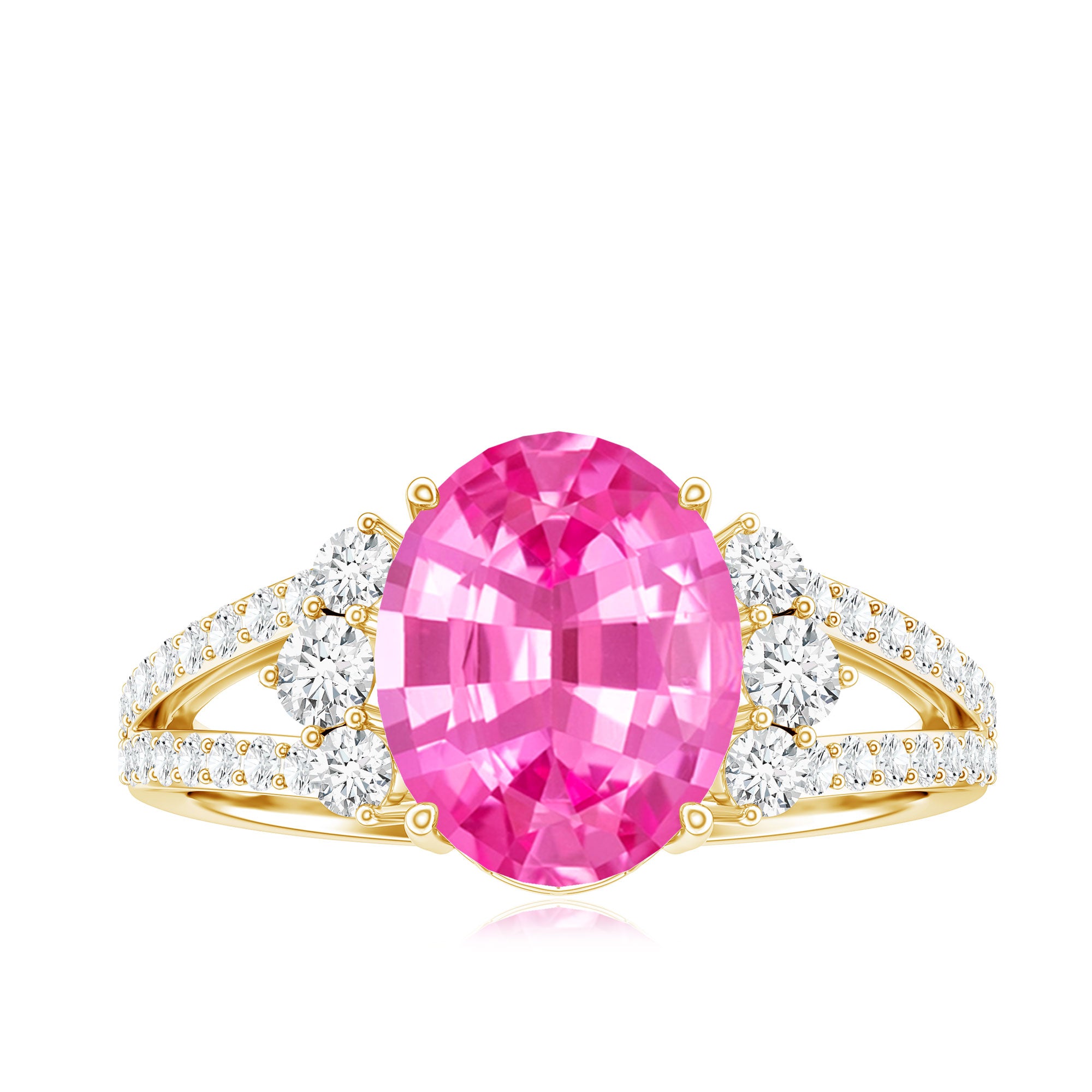 Certified 4 Carat Lab Created Pink Sapphire Oval Engagement Ring With Diamond AAAA - Rosec Jewels