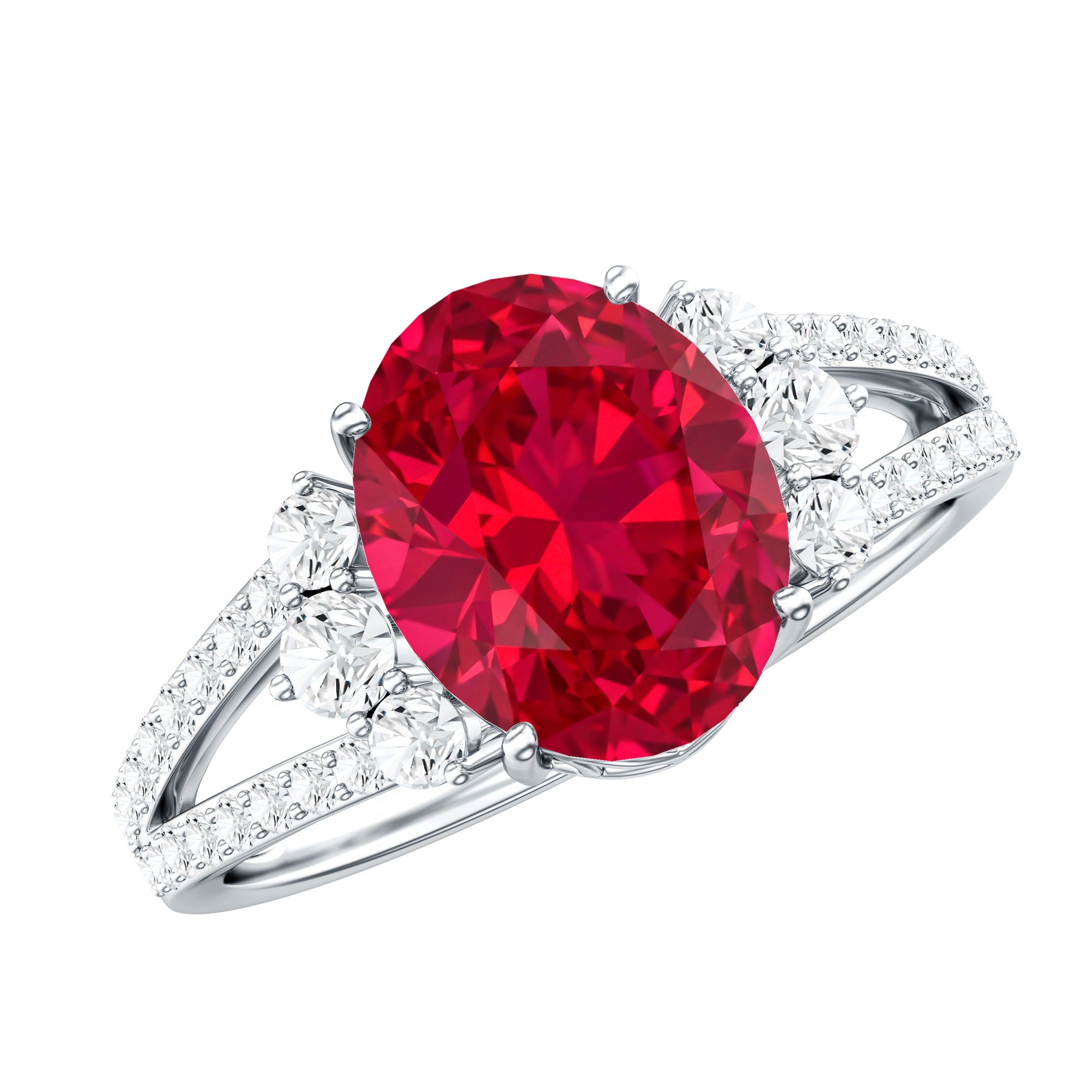 Certified 4 Carat Lab Grown Ruby Oval Engagement Ring With Diamond AAAA - Rosec Jewels