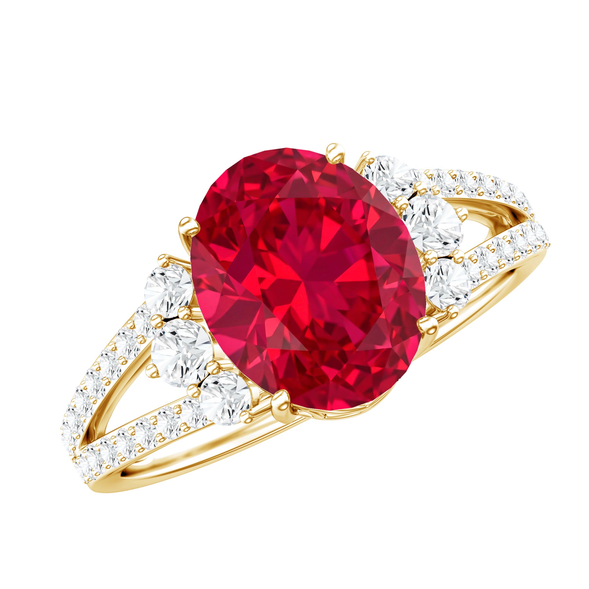 Certified 4 Carat Lab Grown Ruby Oval Engagement Ring With Diamond AAAA - Rosec Jewels