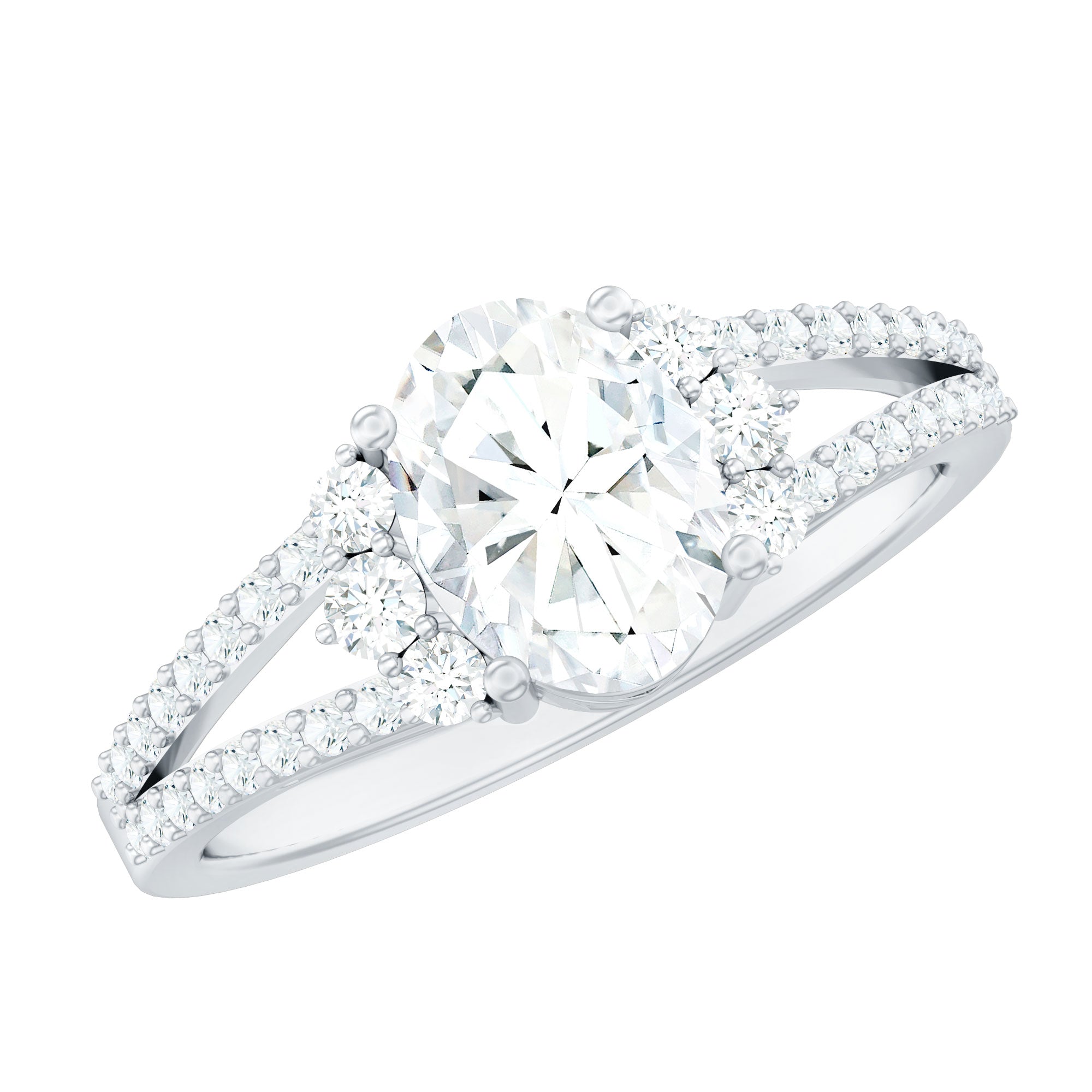 Solitaire Cubic Zirconia Oval Engagement Ring with Side Stones