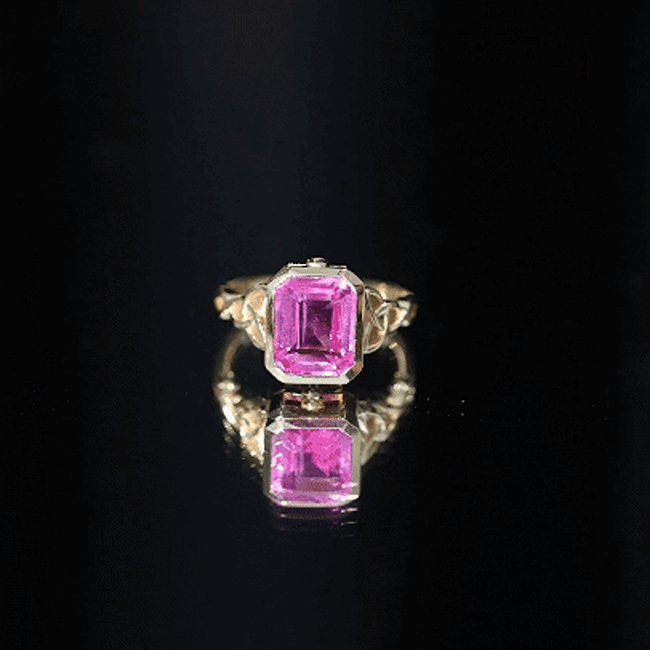 2.7 carat Emerald Cut Lab Created Pink Sapphire Celtic Engagement Ring AAAA - Rosec Jewels