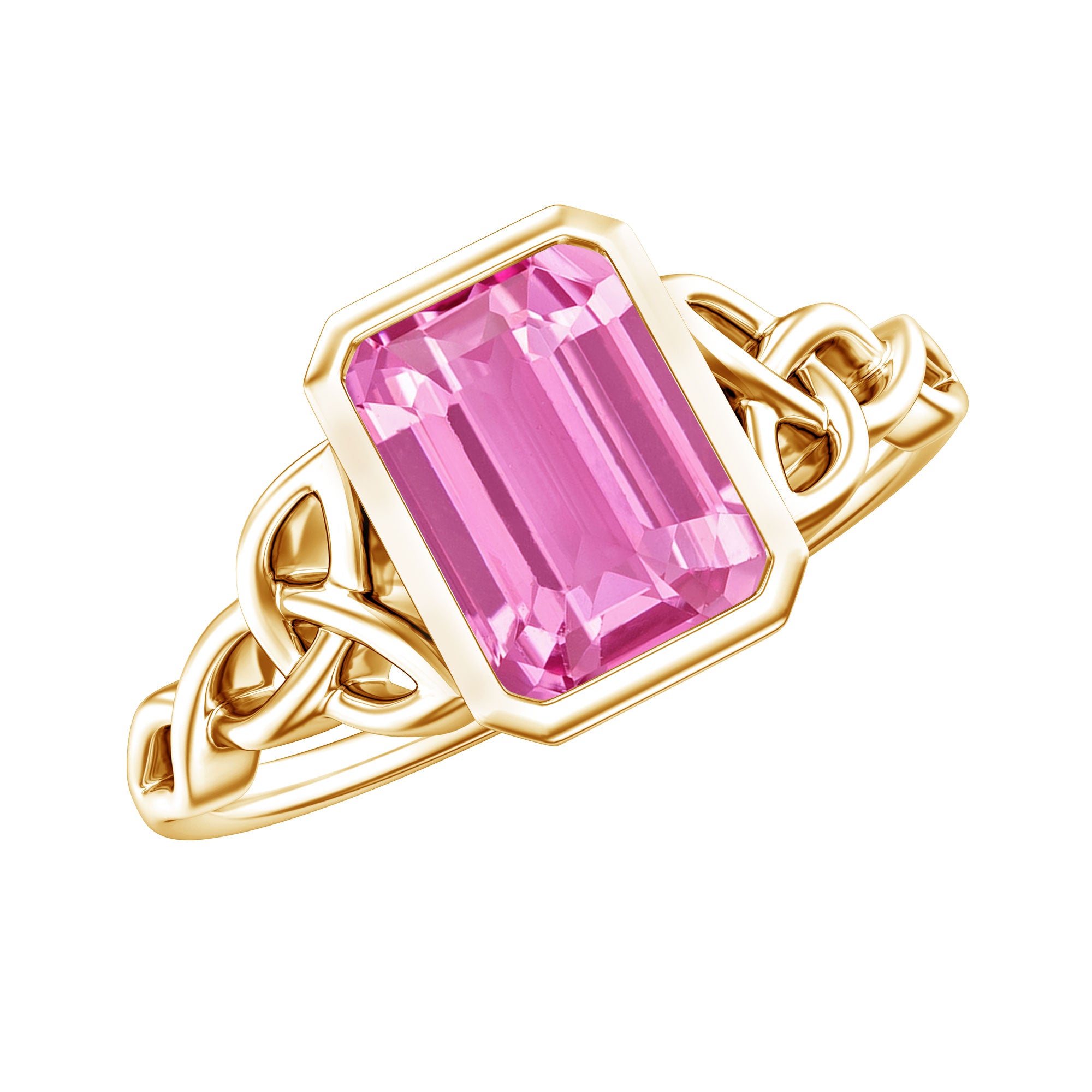 2.7 carat Emerald Cut Lab Created Pink Sapphire Celtic Engagement Ring AAAA - Rosec Jewels