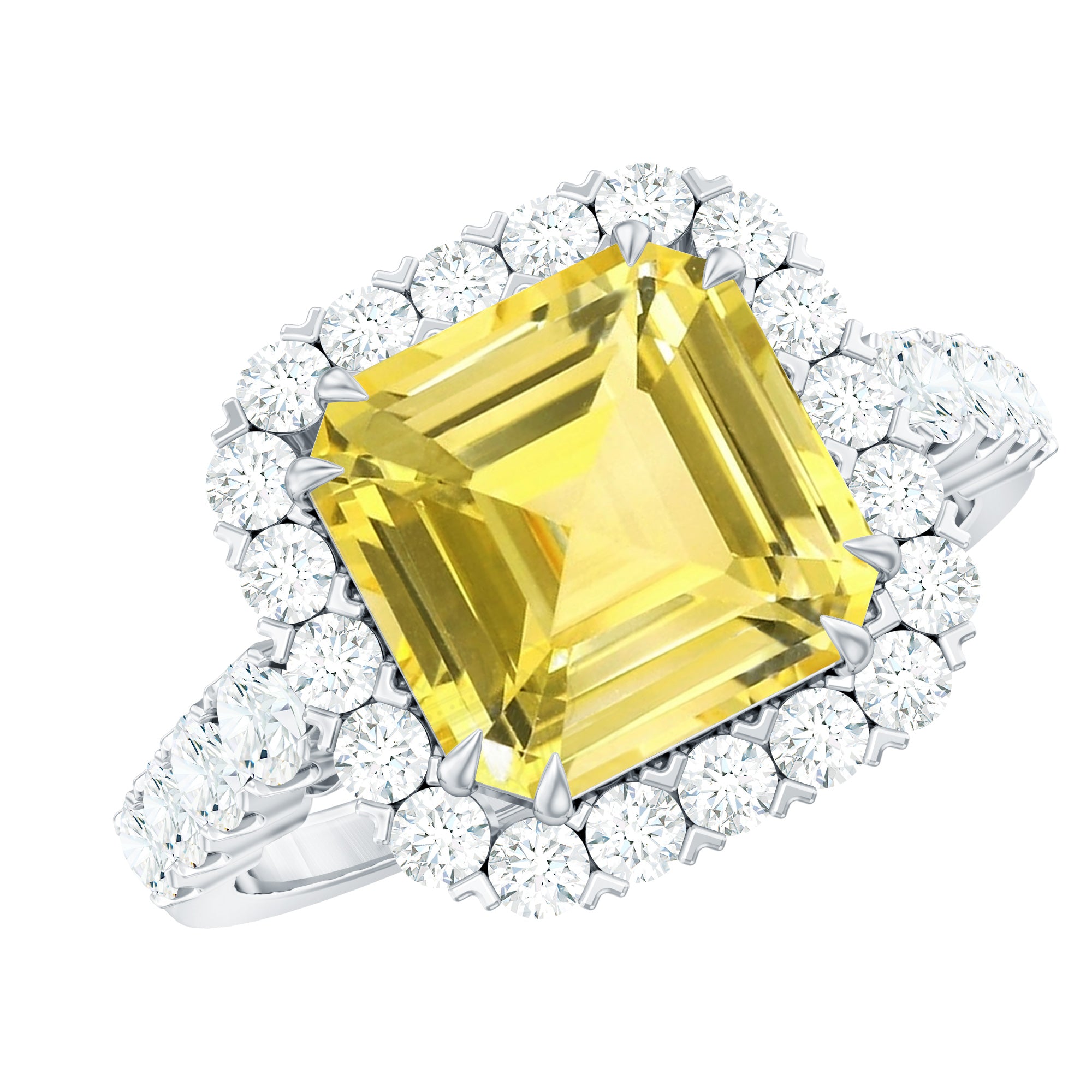 Lab Grown Yellow Sapphire Asscher Cut Engagement Ring With Certificate