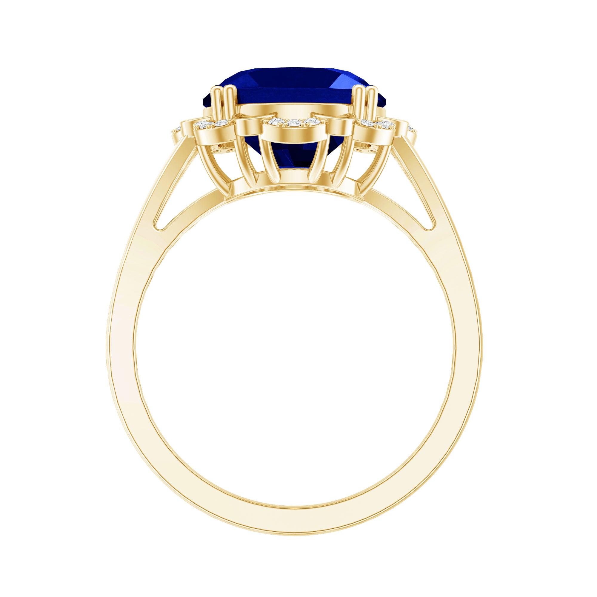 Certified 6 Carat Oval Lab Grown Blue Sapphire Retro Engagement Ring with Diamond AAAA - Rosec Jewels