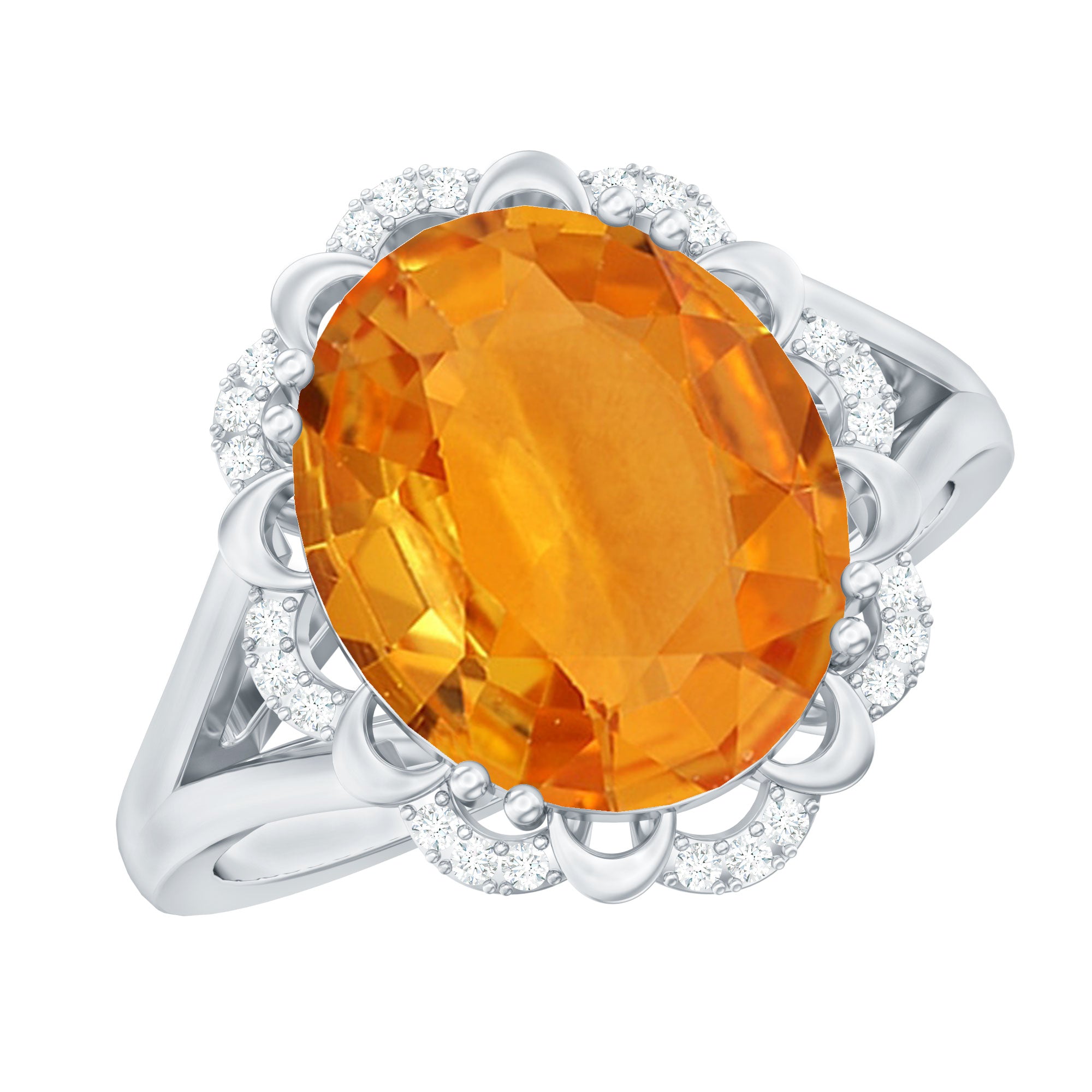 Lab Created Orange Sapphire Oval Engagement Ring with Diamond